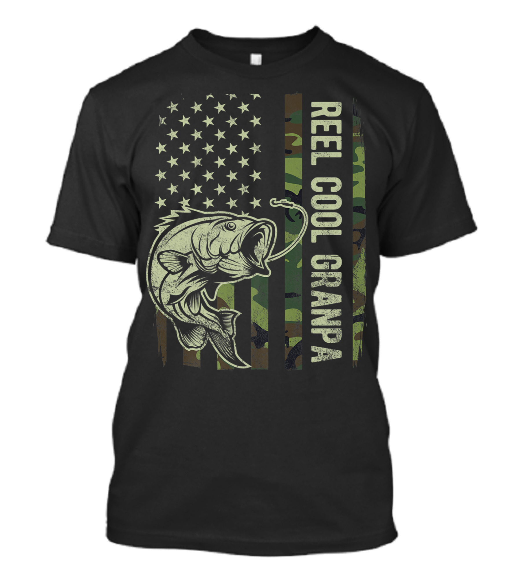 Mens Reel Cool Grandpa American Flag Fishing Camouflage T-Shirt