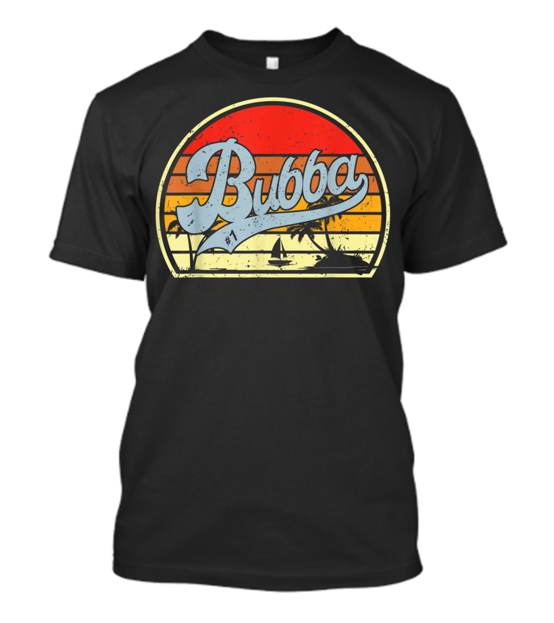 Bubba Retro Sunset Sailboat Palm Trees T-Shirt