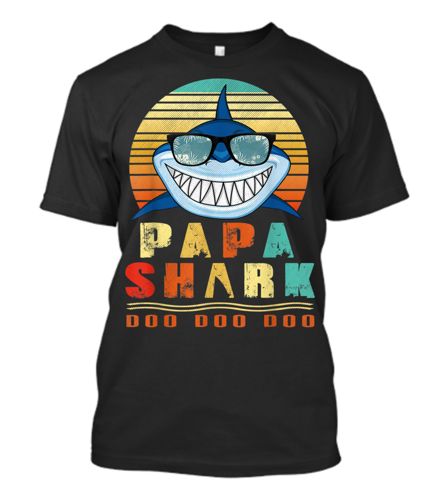 Papa Shark Doo Doo Doo Cool Sunglasses Retro Sunset Vibe T-Shirt