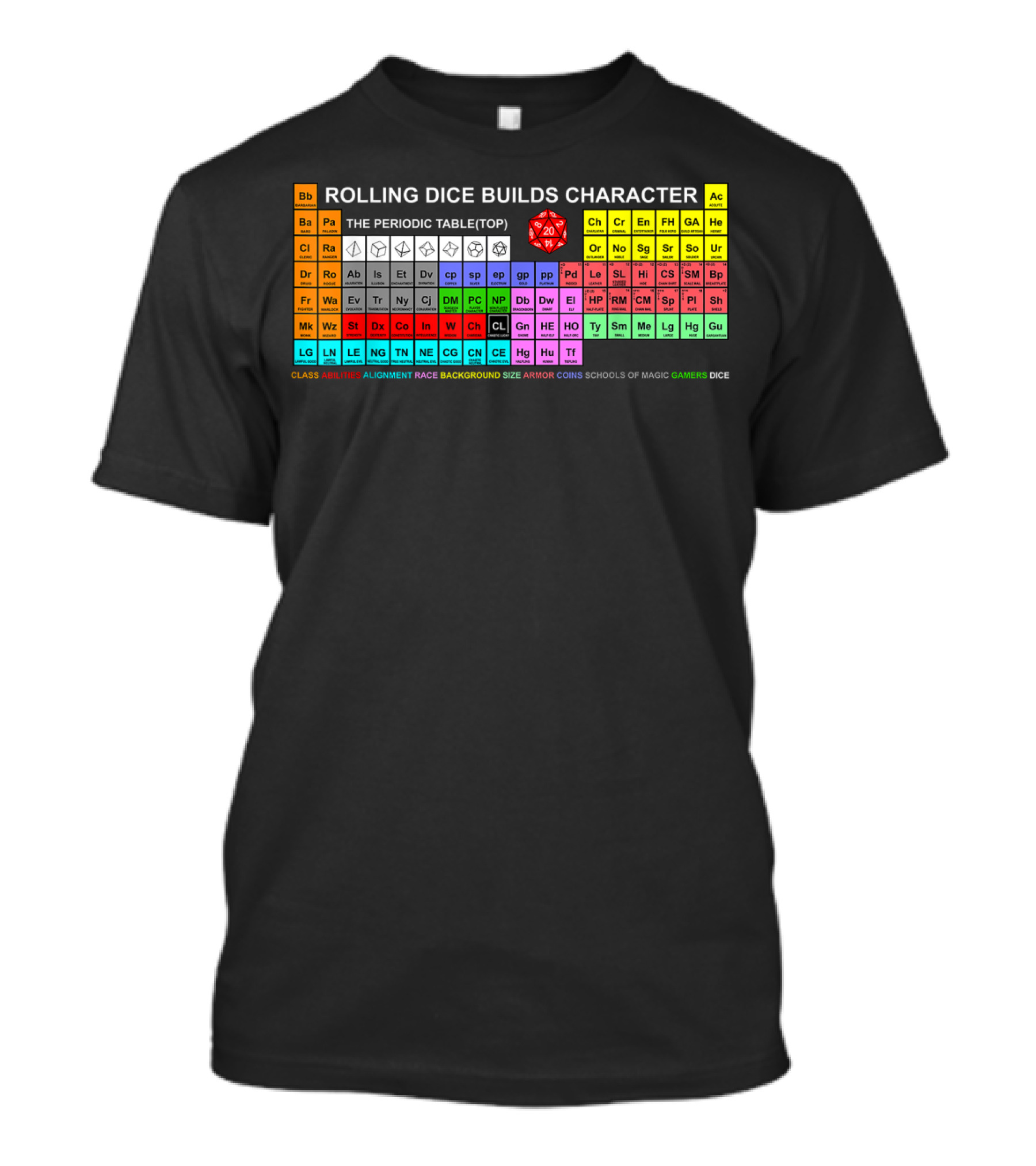 ROLLING DICE BUILDS CHARACTER RPG PERIODIC TABLE GAMERS DICE T-Shirt