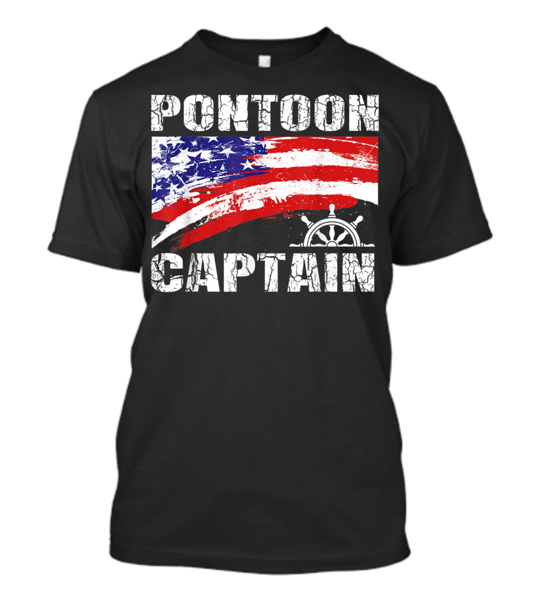Pontoon Captain American Flag Steering Wheel Dad Boating T-Shirt