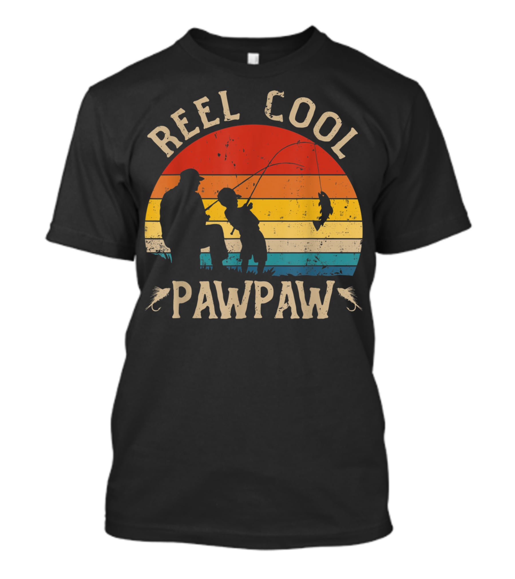 Reel Cool Pawpaw Vintage Silhouette Fishing Scene T-Shirt