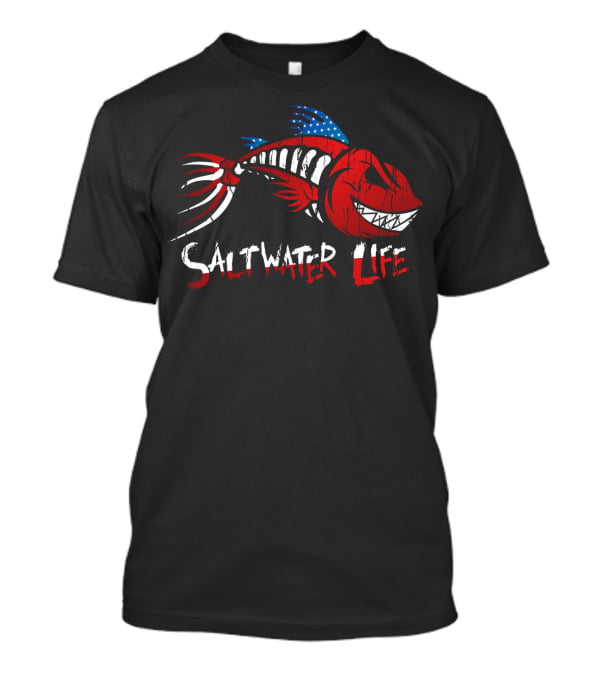 Saltwater Life American Flag Fish Skeleton T-Shirt