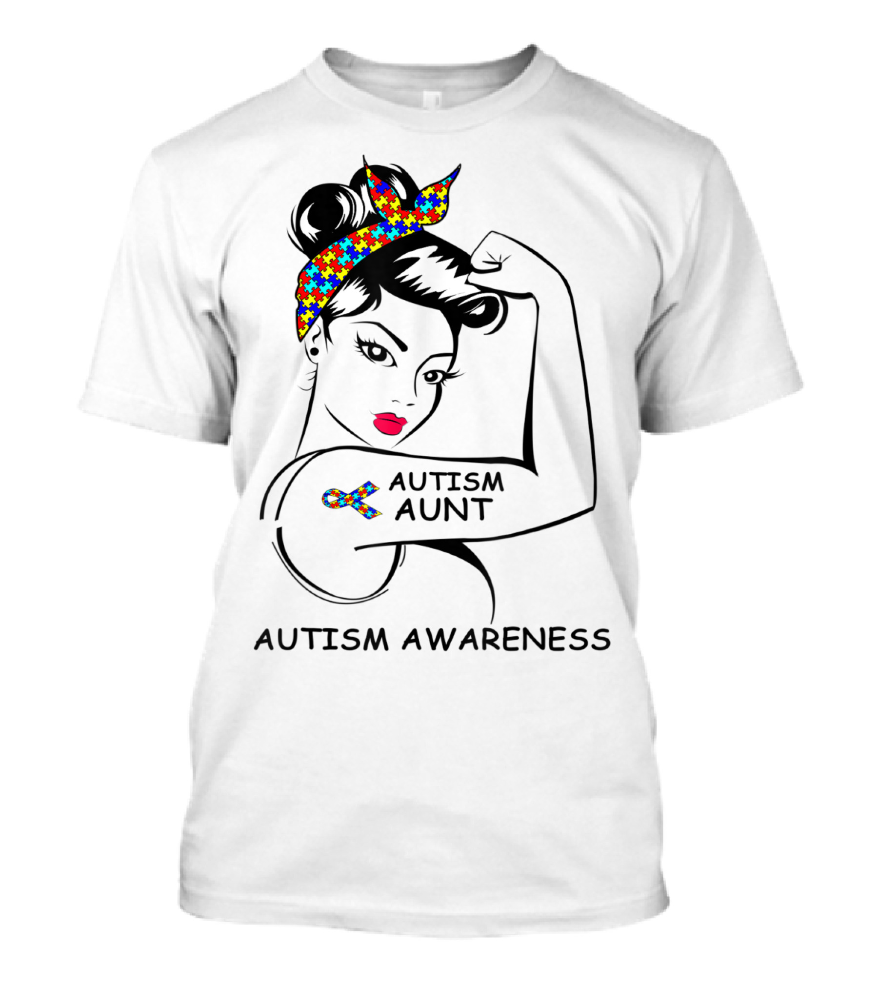 Autism Aunt Awareness Strong Puzzle Ribbon Rosie T-Shirt