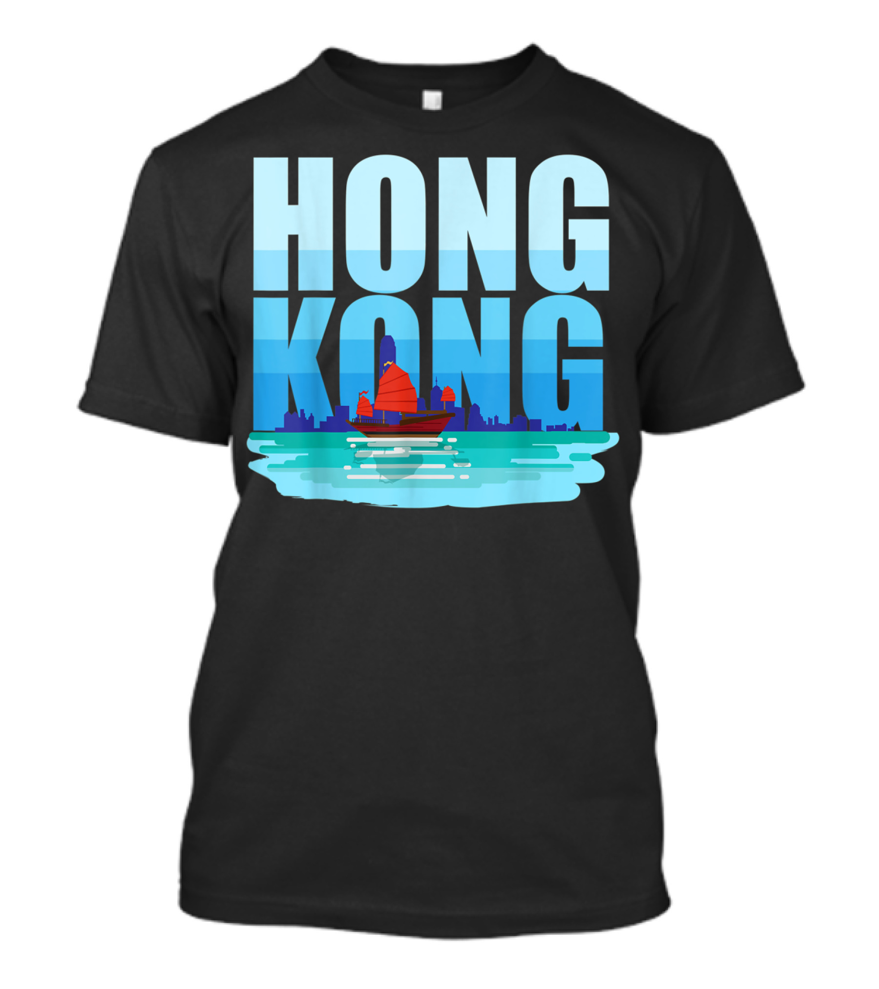 Hong Kong Skyline With Junk Boat HK Lover T-Shirt