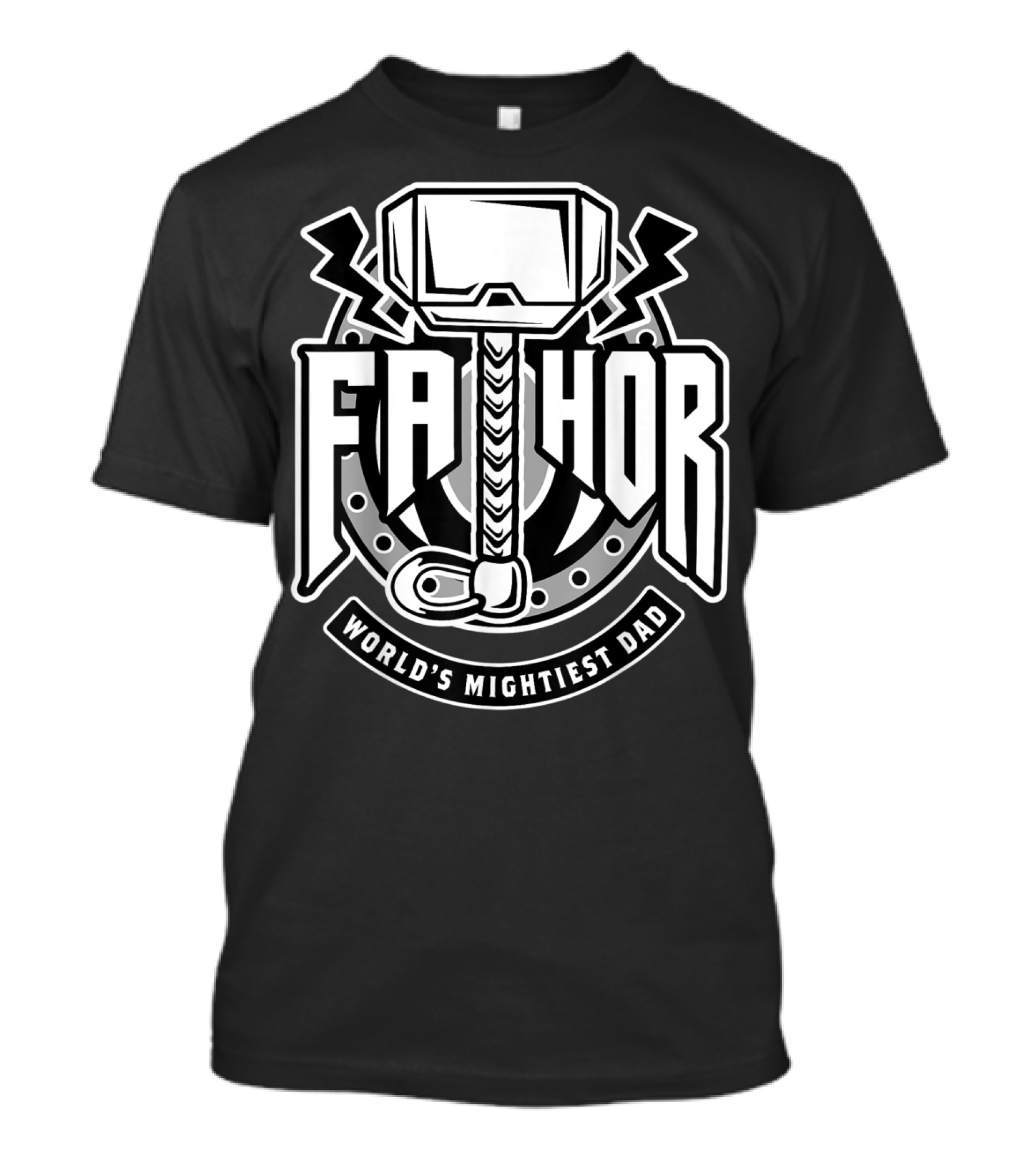 Mens Fathor World's Mightiest Dad Funny Cool Vik Hammer And Lightning T-Shirt