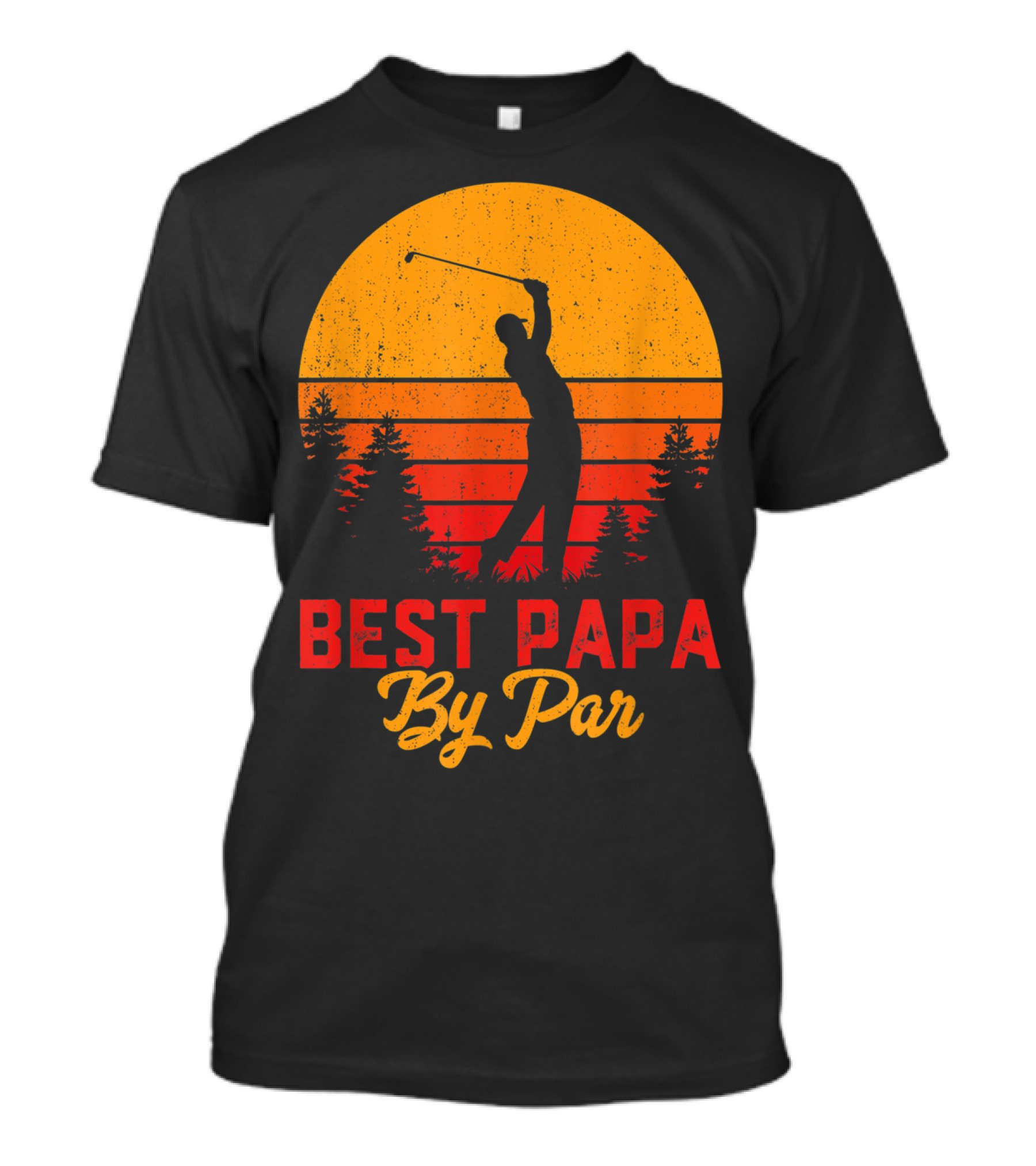 Mens Funny Father's Day Best Papa By Par Golf Silhouette Sunset T-Shirt