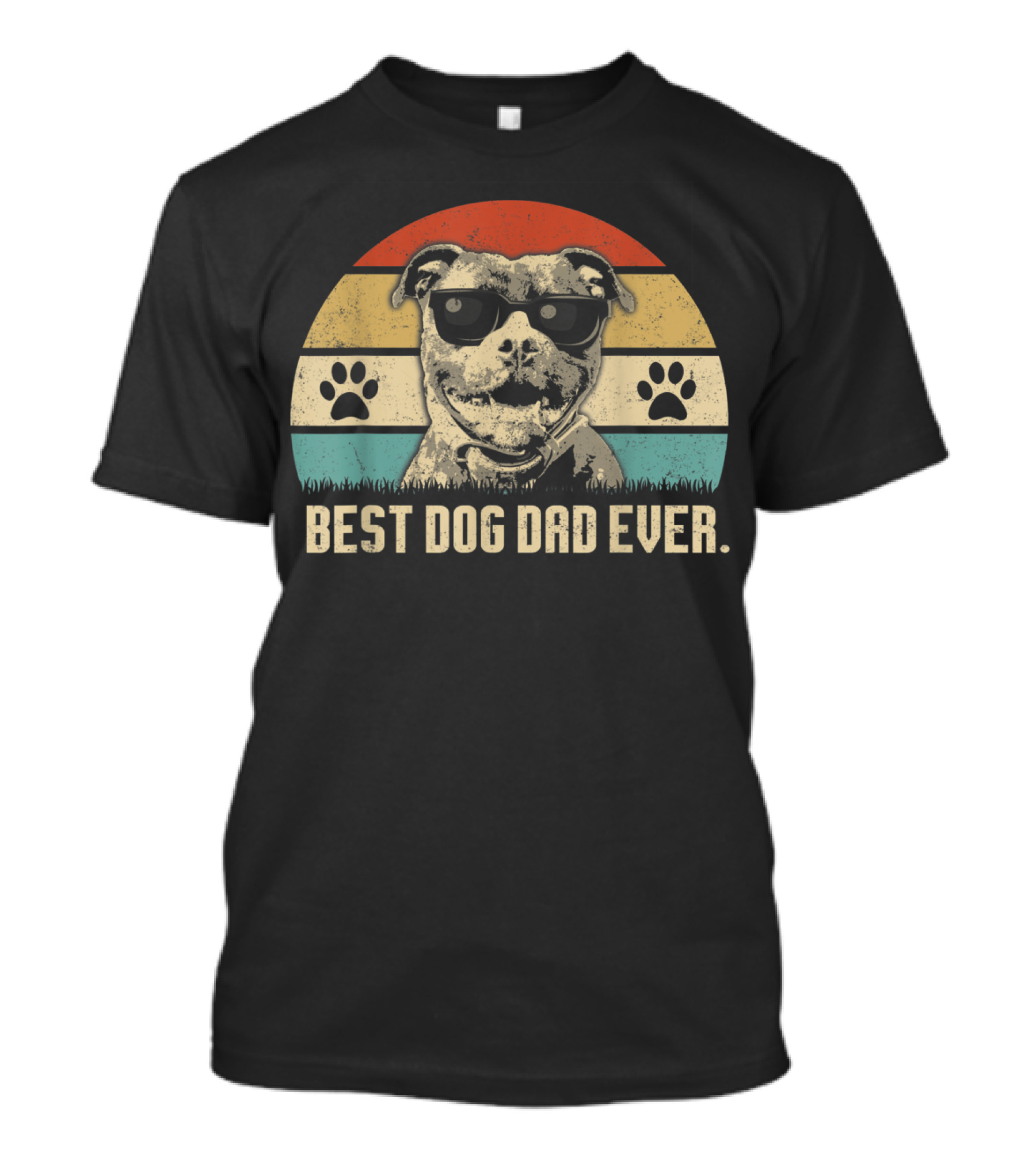 Vintage Best Dog Dad Ever Pitbull With Sunglasses And Paw Prints T-Shirt