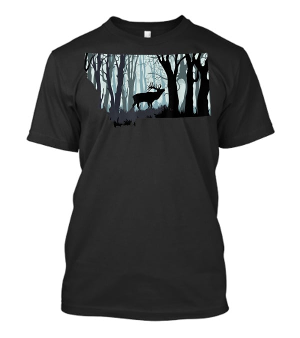 Montana Elk Hunting Silhouette In Forest T-Shirt
