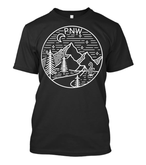 P.N.W. Pacific Northwest Outdoors Trees Mountains Night Sky T-Shirt