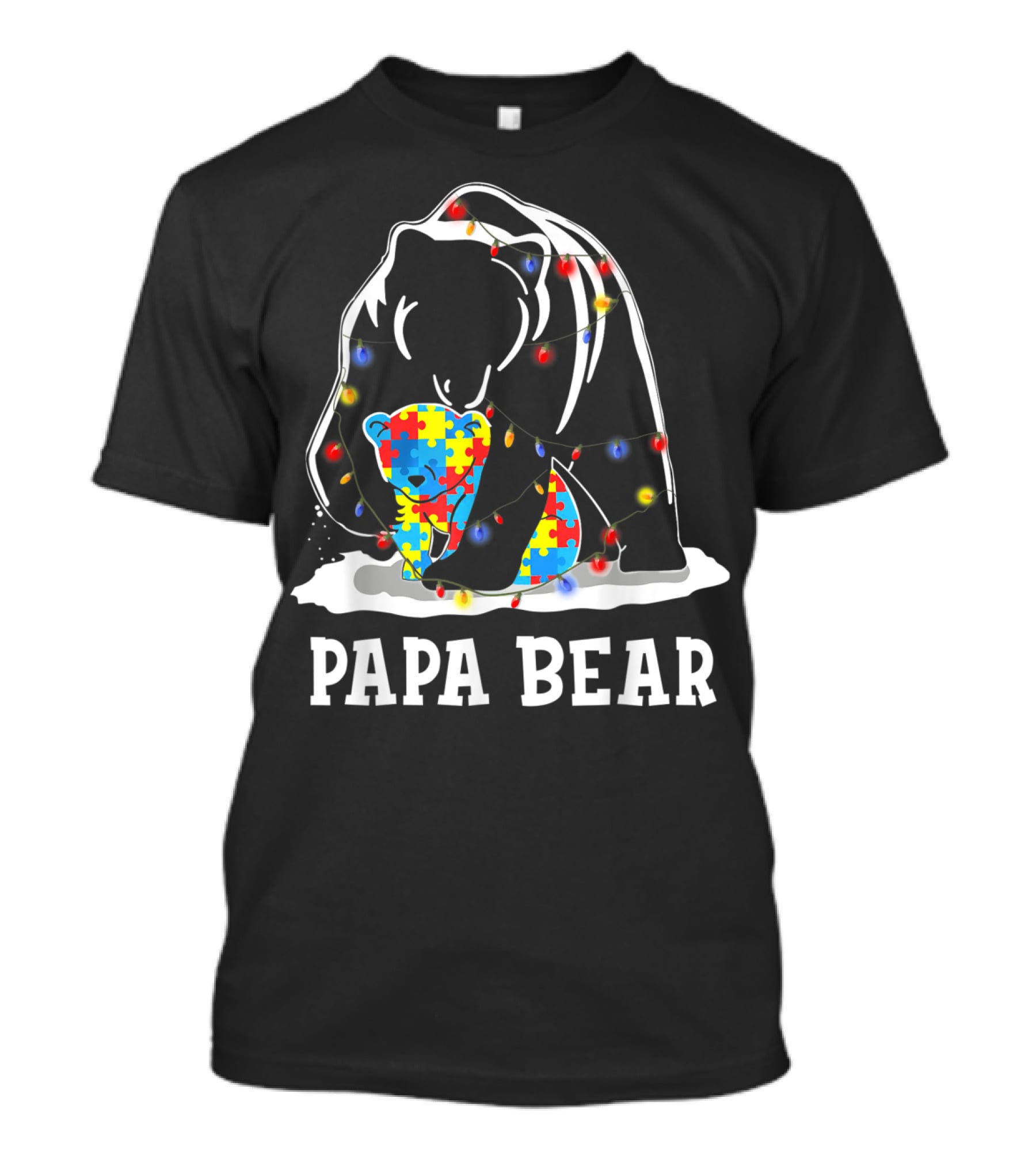 Papa Bear Autism Awareness Puzzle Piece Lights T-Shirt