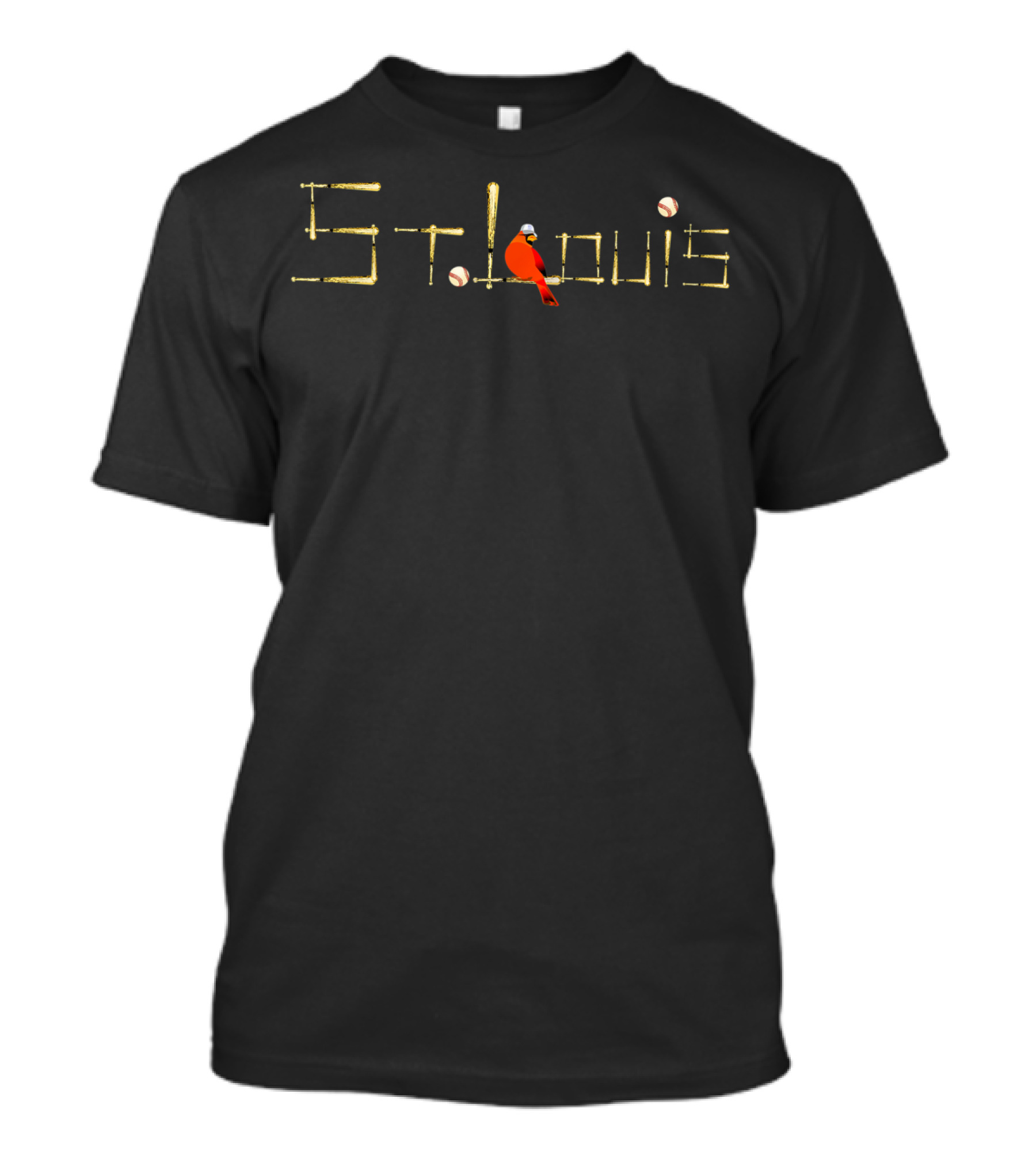 Saint Louis Baseball Bat Font With Cardinal And Baseballs T-Shirt