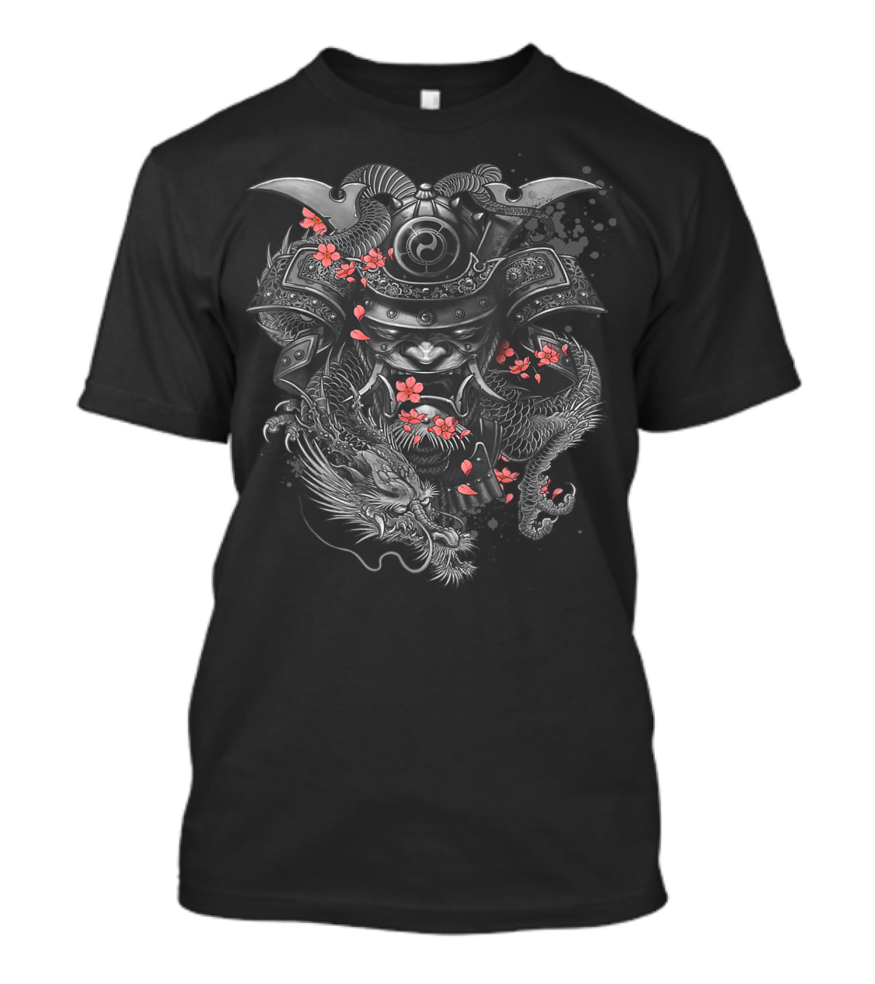 Samurai Warrior Dragon Cherry Blossoms Japanese Bushido Knight T-Shirt