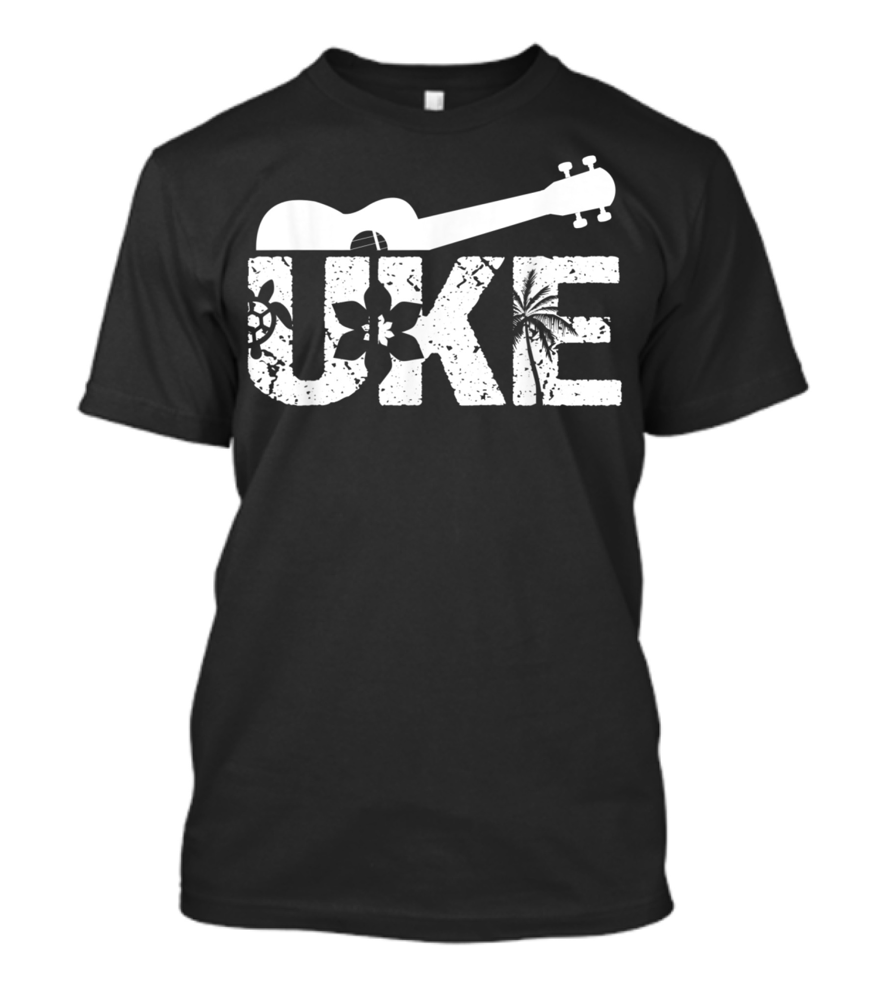 Uke Hawaiian Ukulele Guitar Music With Floral And Palm T-Shirt
