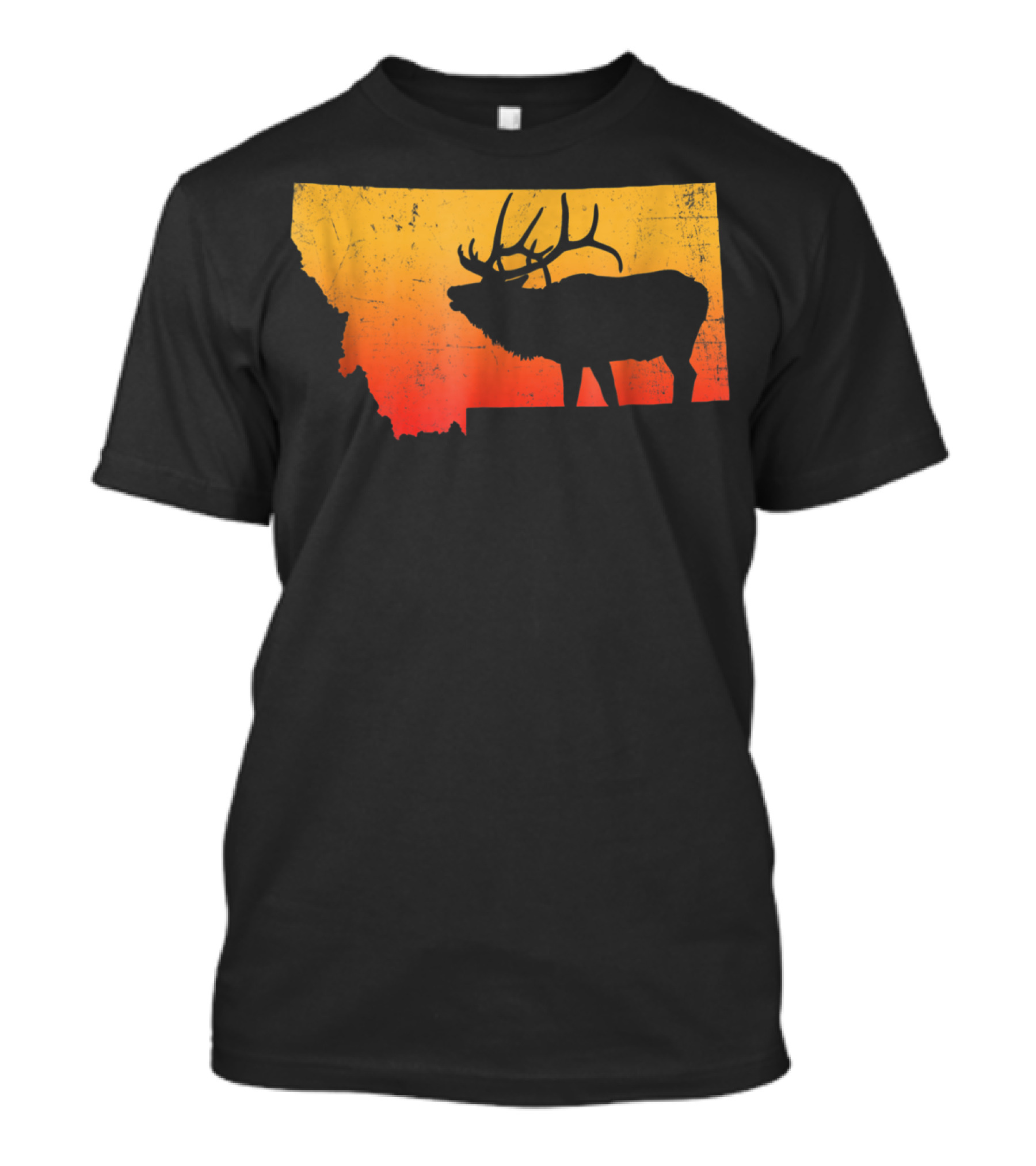 Montana Elk Silhouette Vintage Outdoors Sunset Scene T-Shirt