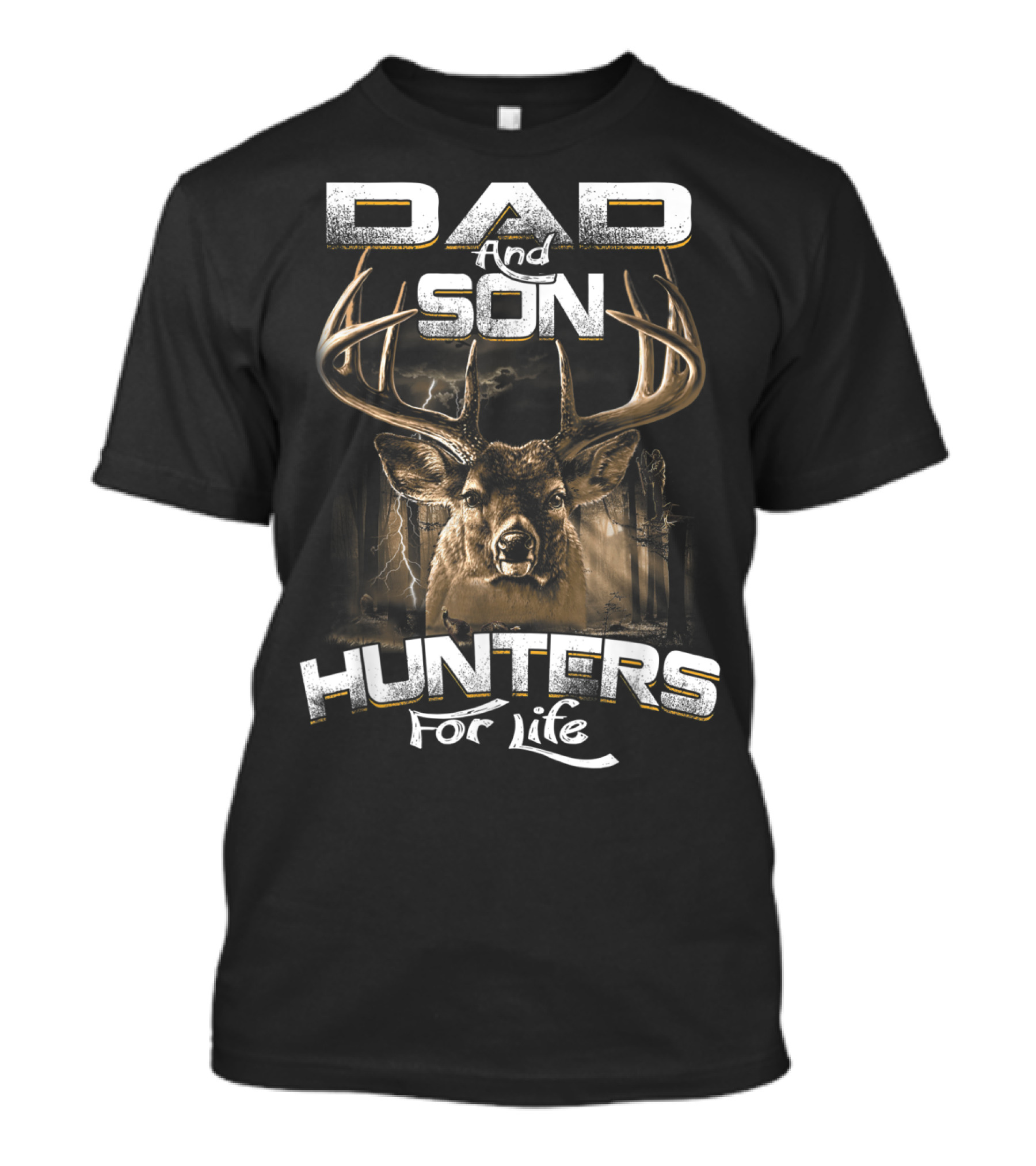 Dad And Son Hunters For Life Deer Antlers Forest Scene T-Shirt