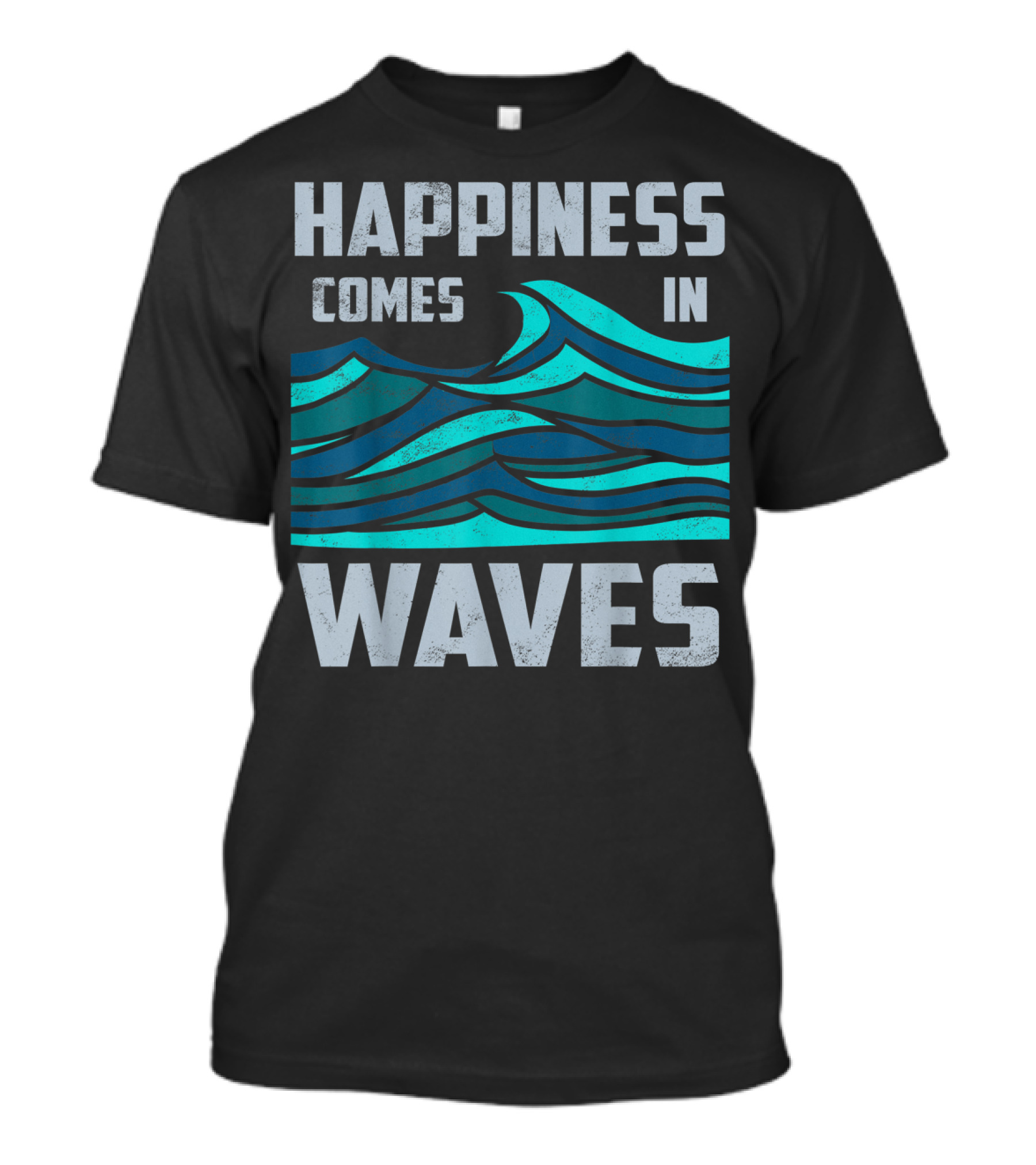 Happiness Comes In Waves Cool Vintage Surfer Wave Motif T-Shirt