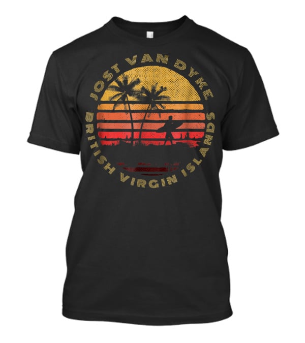 Jost Van Dyke British Virgin Islands Sunset Palm Trees Surfer T-Shirt
