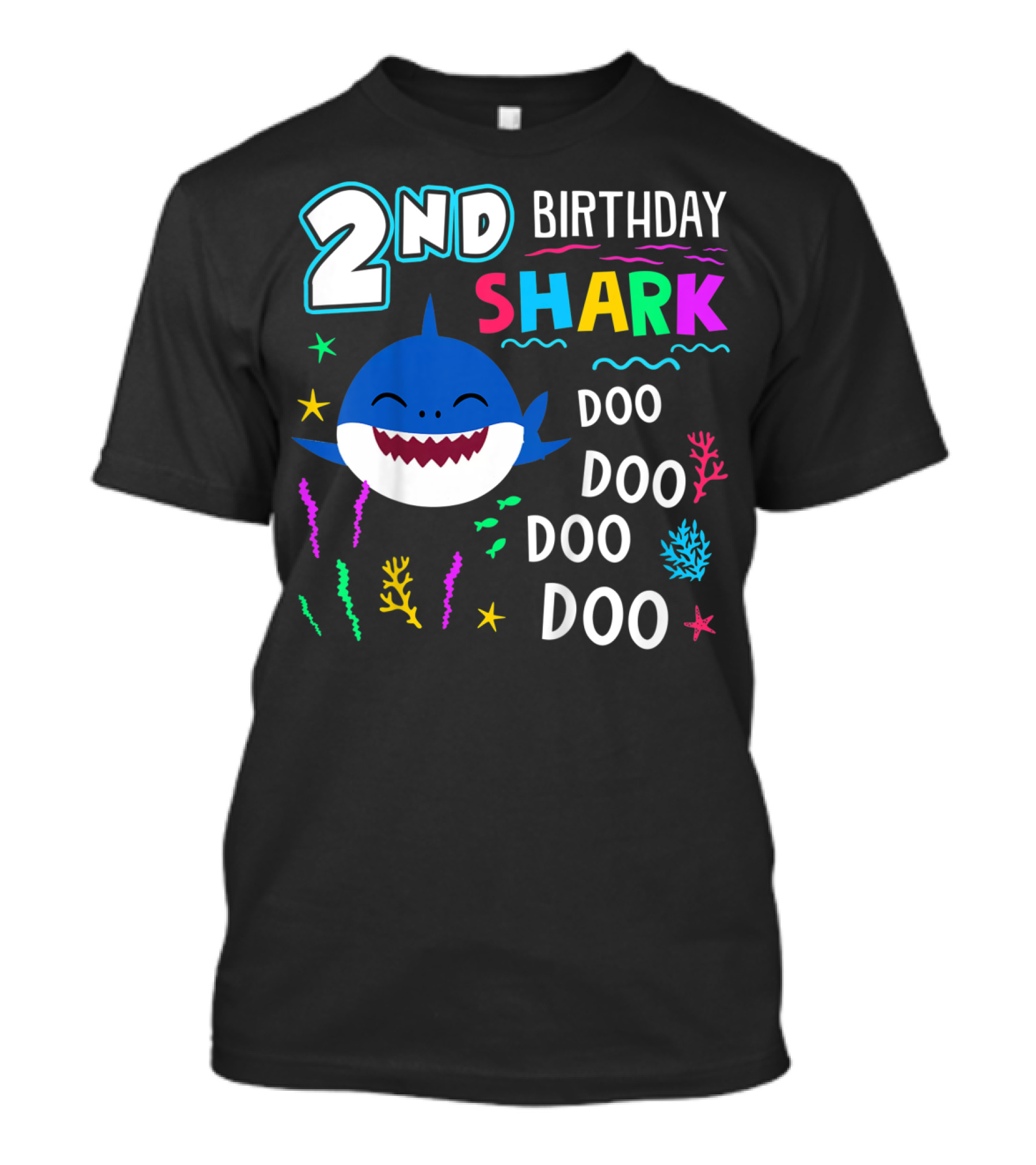 2nd Birthday Shark Doo Doo Doo Kids Happy 2 Years Old T-Shirt