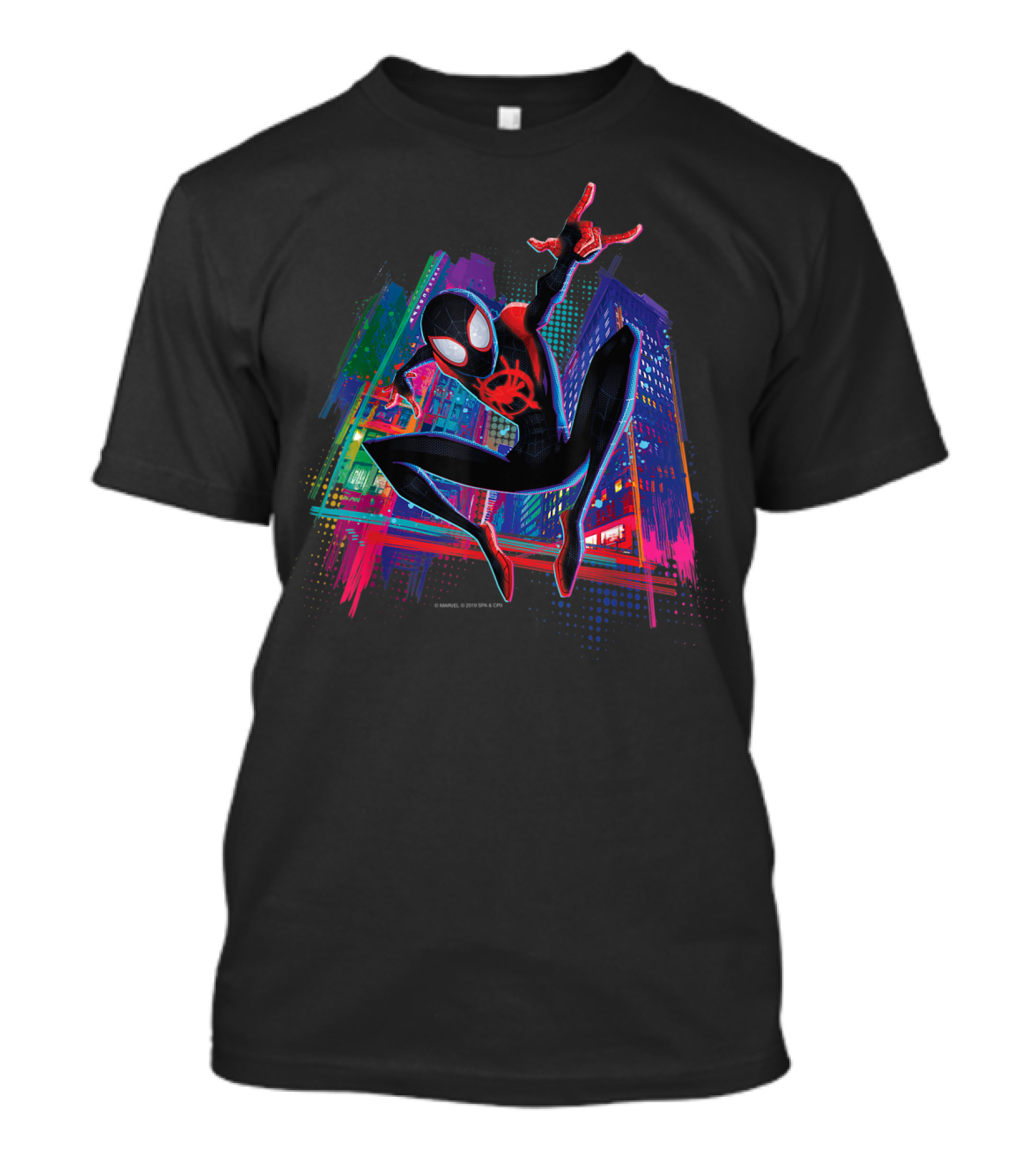Marvel Spider-Man Miles Morales Vibrant Graffiti Cityscape Adventure T-Shirt