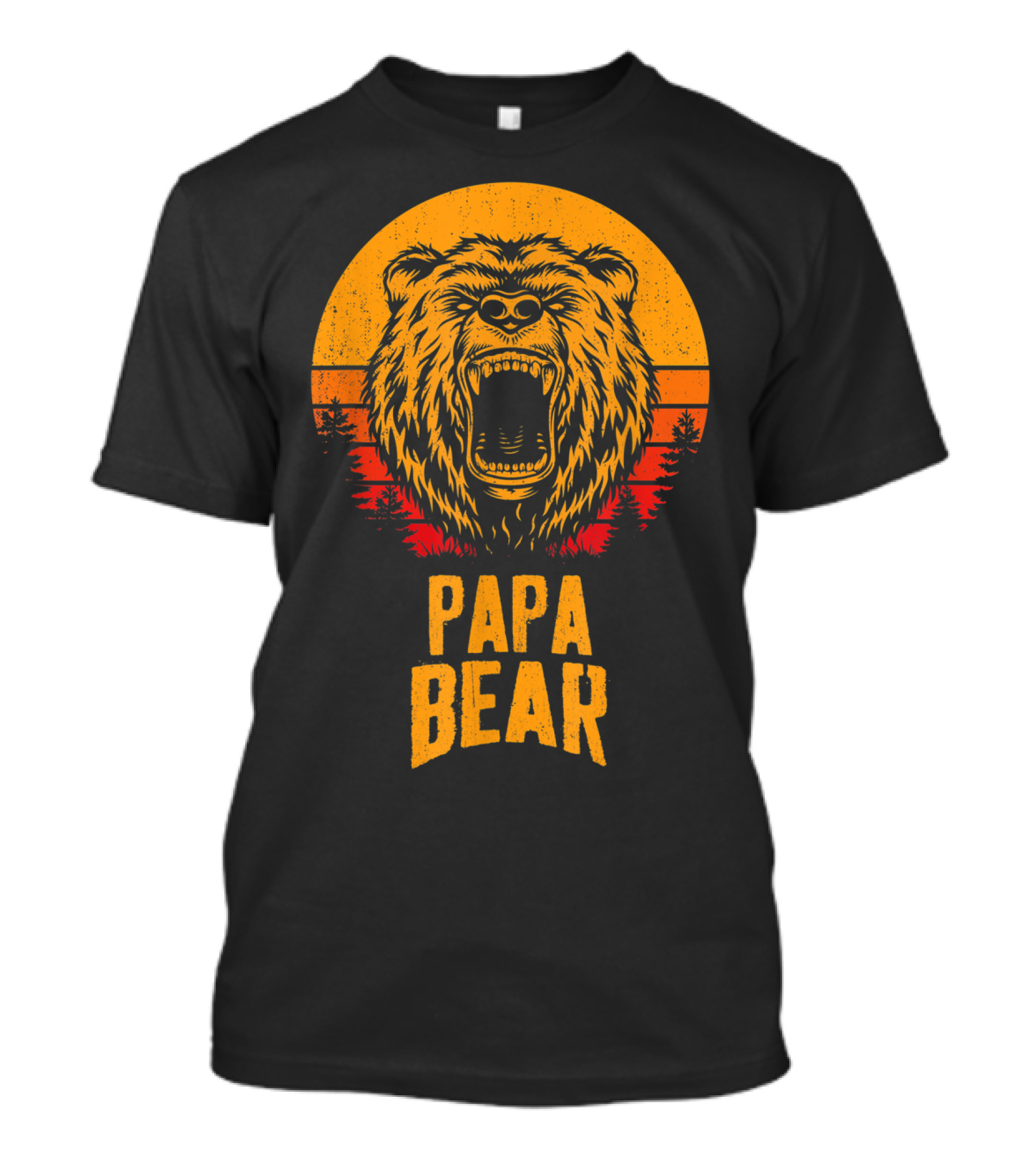 Papa Bear Father's Day Sunset Roaring Bear Forest Scene T-Shirt