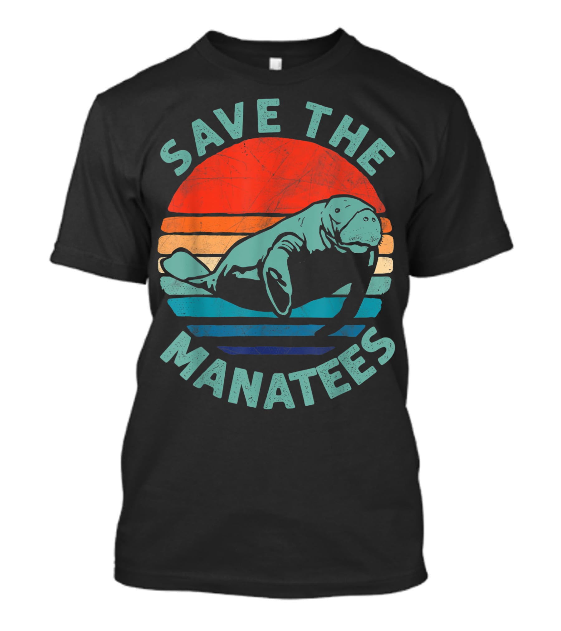 Save The Manatees Retro Stripes Sunset T-Shirt