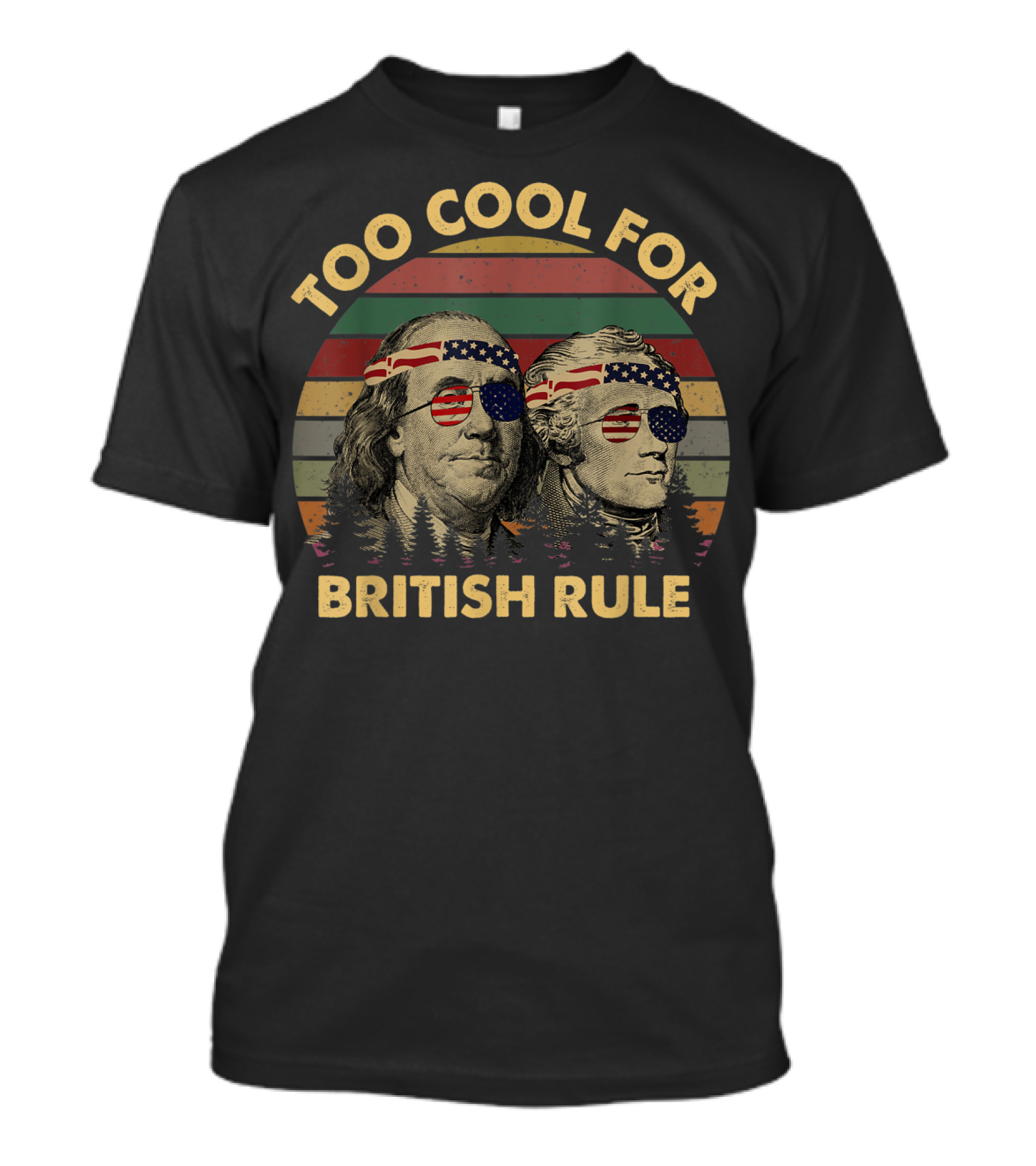 Too Cool For British Rule Hamilton Washington Vintage Independence American Flag Sunglasses T-Shirt