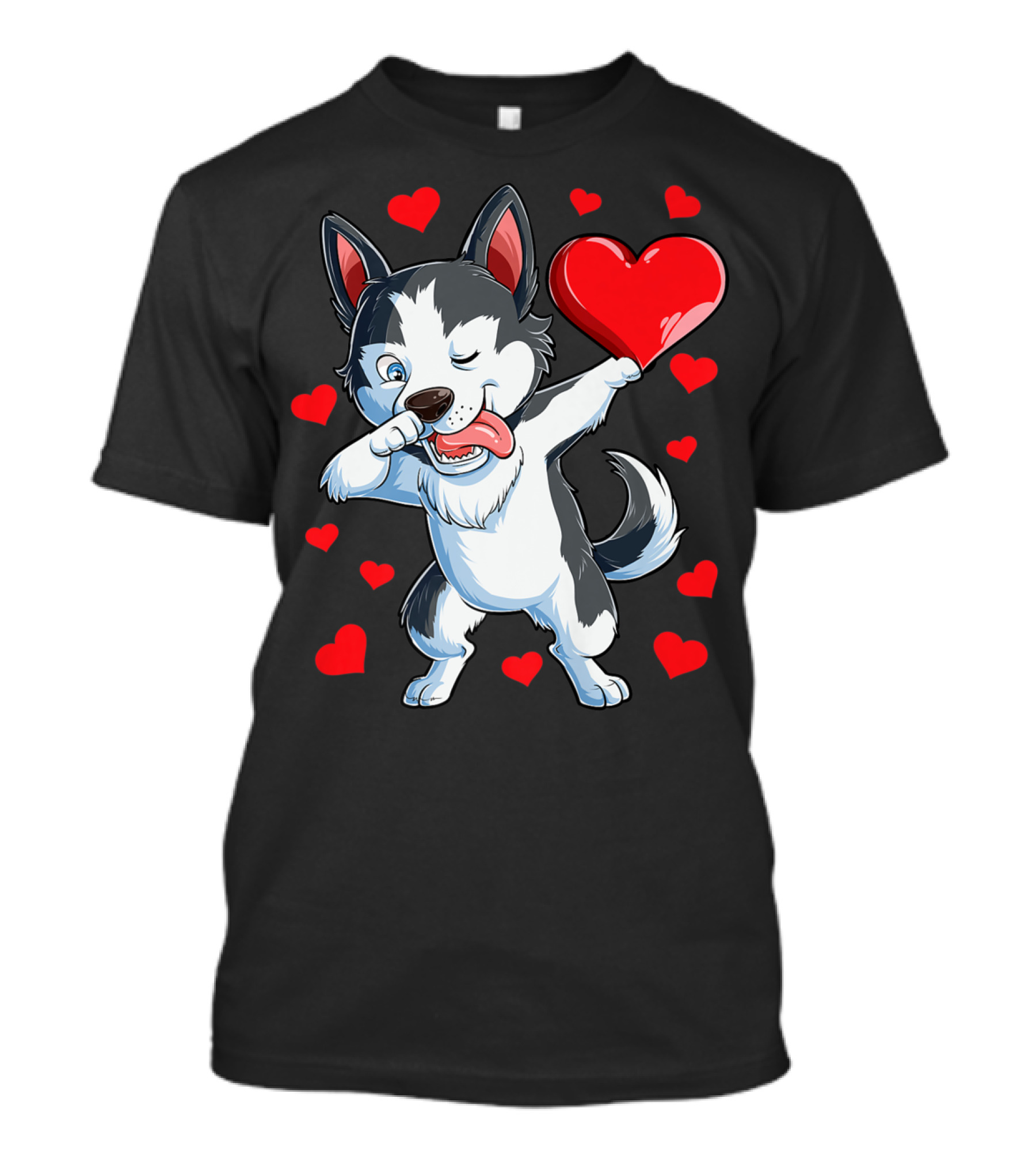Dabbing Siberian Husky Holding Heart Surrounded By Red Valentine Hearts T-Shirt