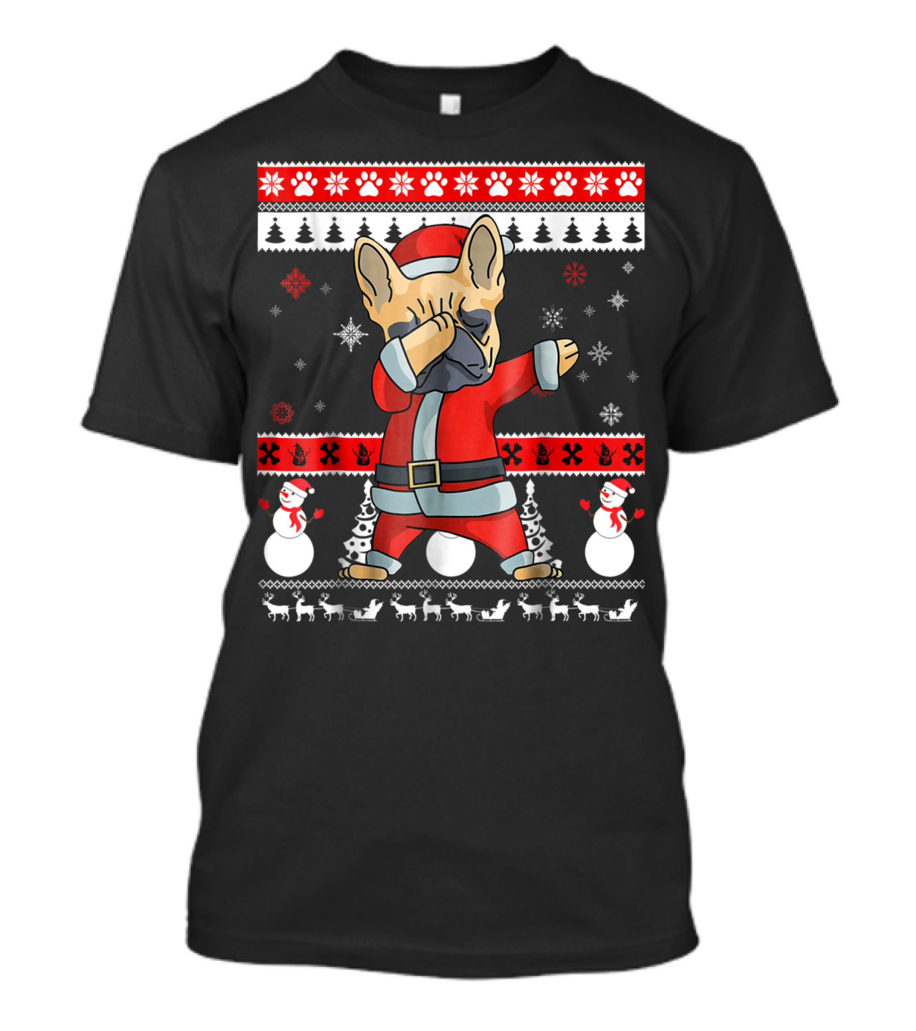 Dabbing French Bulldog Christmas Santa Ugly Sweater Snowflakes Snowmen T-Shirt