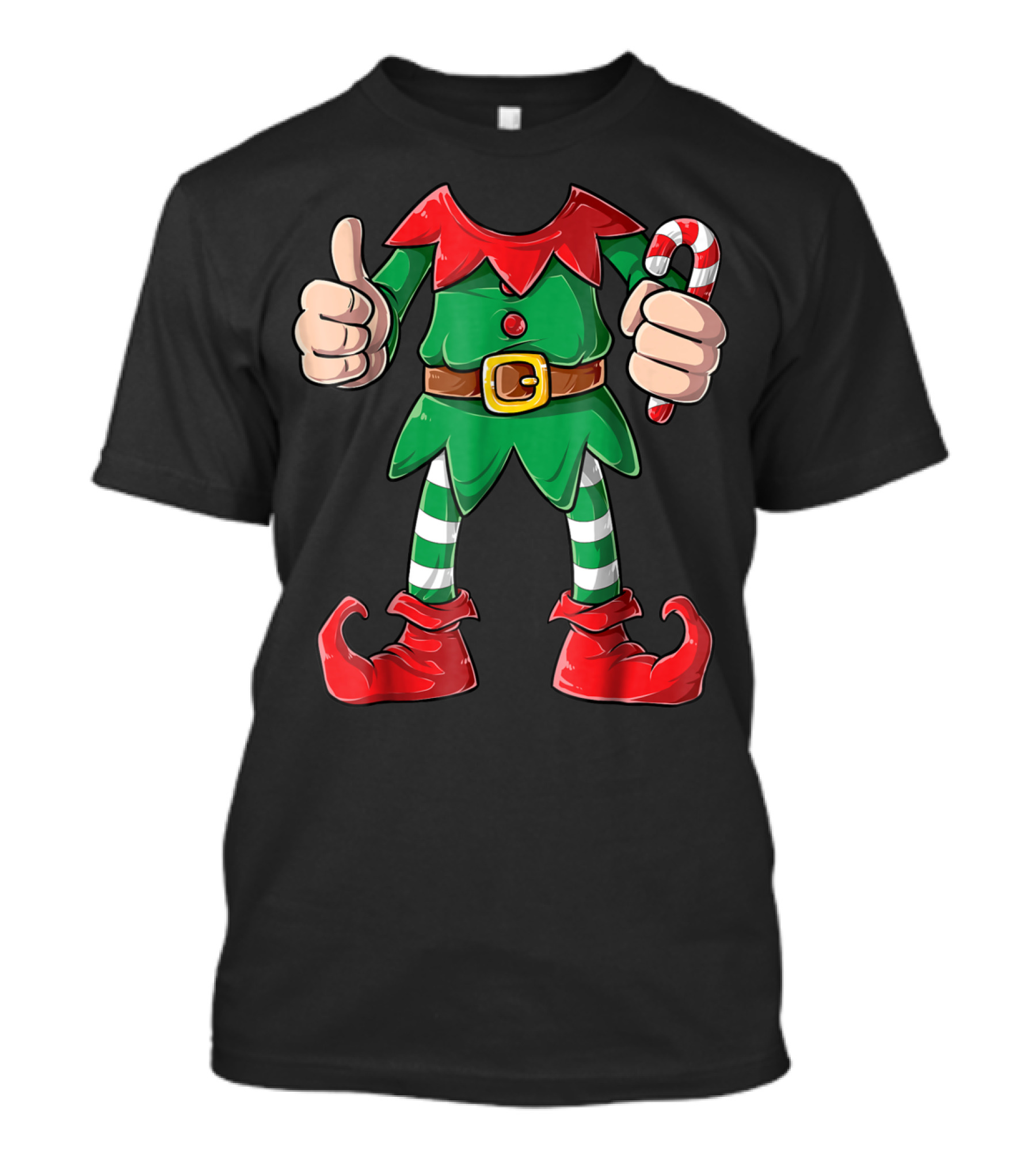 Elf Christmas Costume Holiday Outfit With Candy Cane And Thumbs Up For Girls Boys T-Shirt