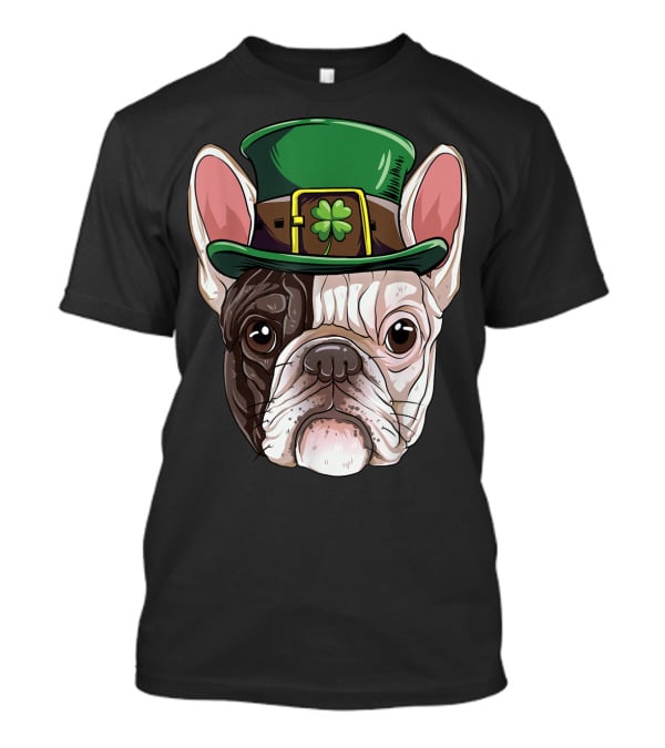 French Bulldog Leprechaun St Patricks Day Dog Wearing Green Hat With Shamrock T-Shirt
