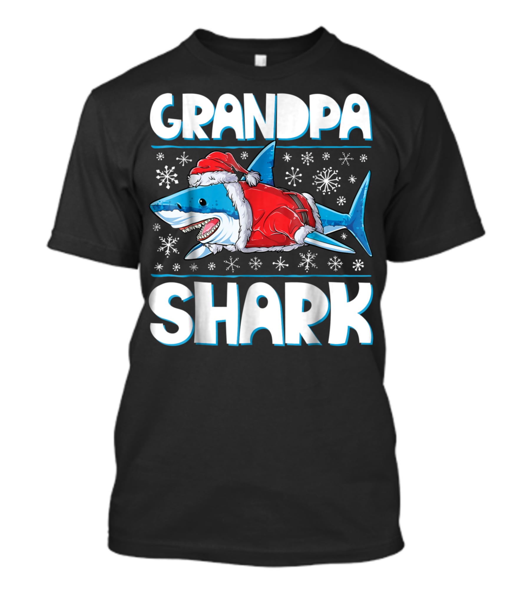 Grandpa Shark Santa With Snowflakes T-Shirt