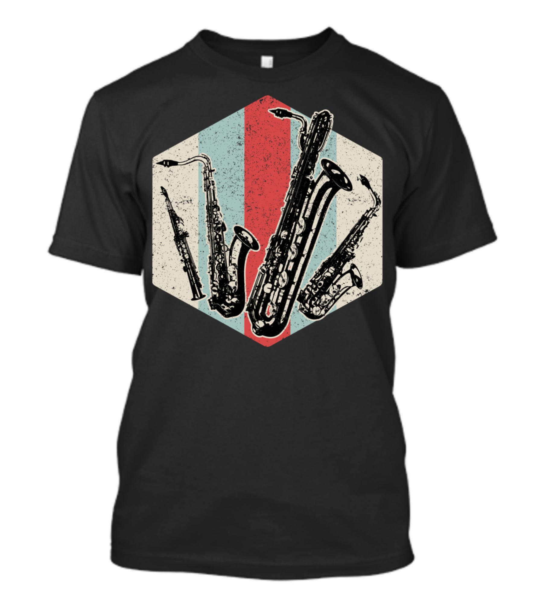 Alto Tenor Soprano Baritone Saxophone Sax Retro Hexagon T-Shirt