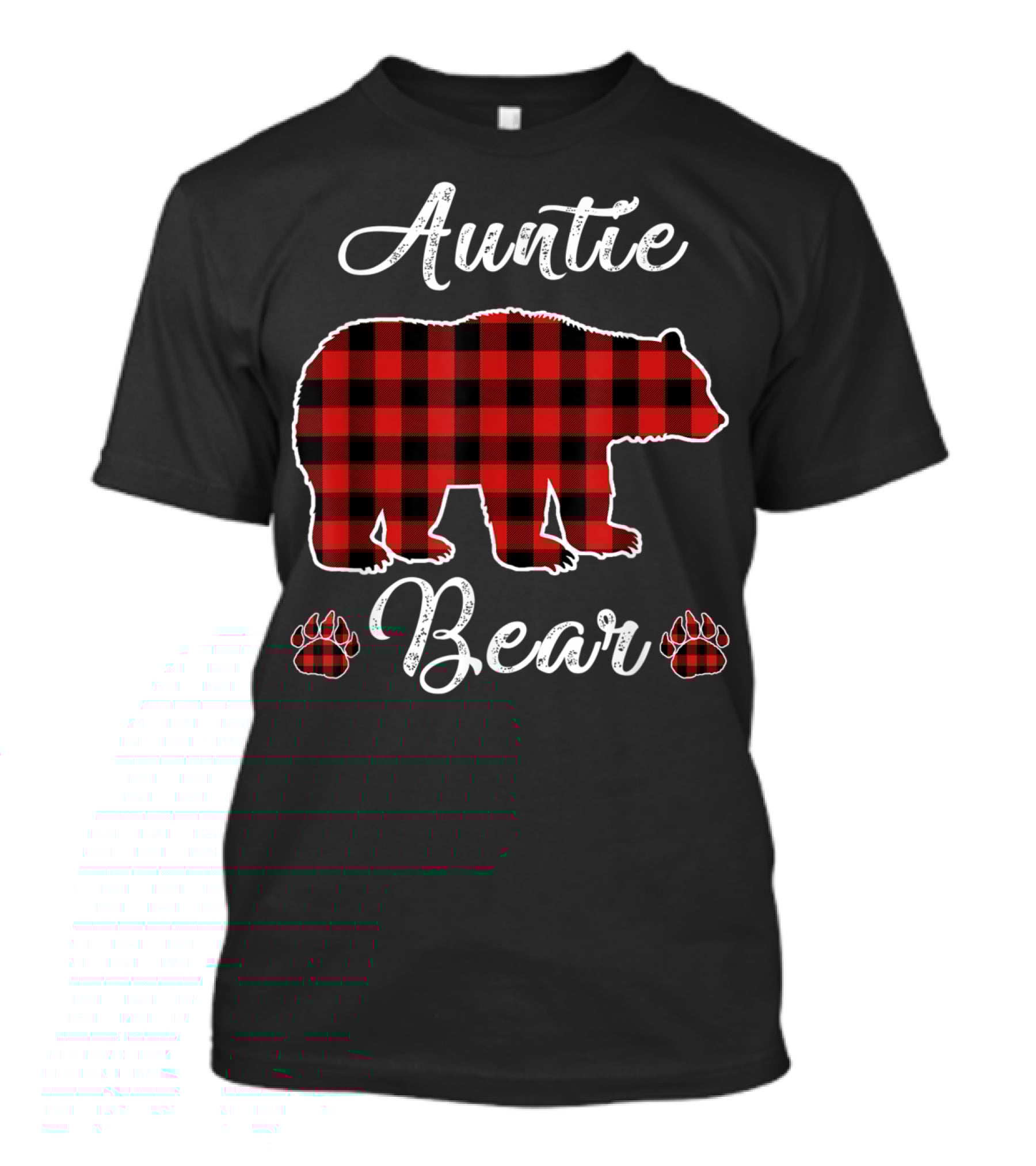 Auntie Bear Red Plaid Buffalo Christmas T-Shirt