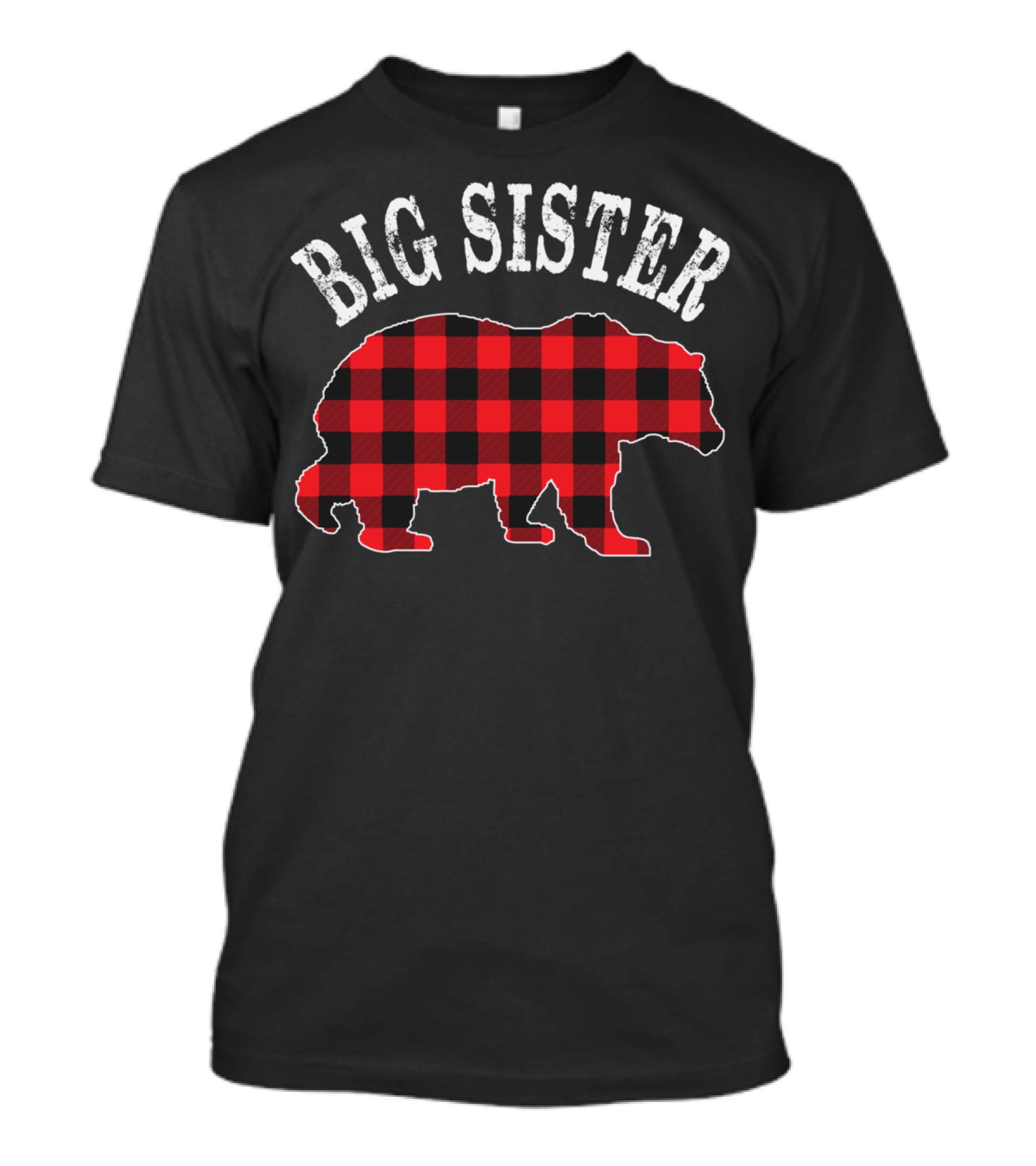 Big Sister Bear Red Black Buffalo Plaid T-Shirt