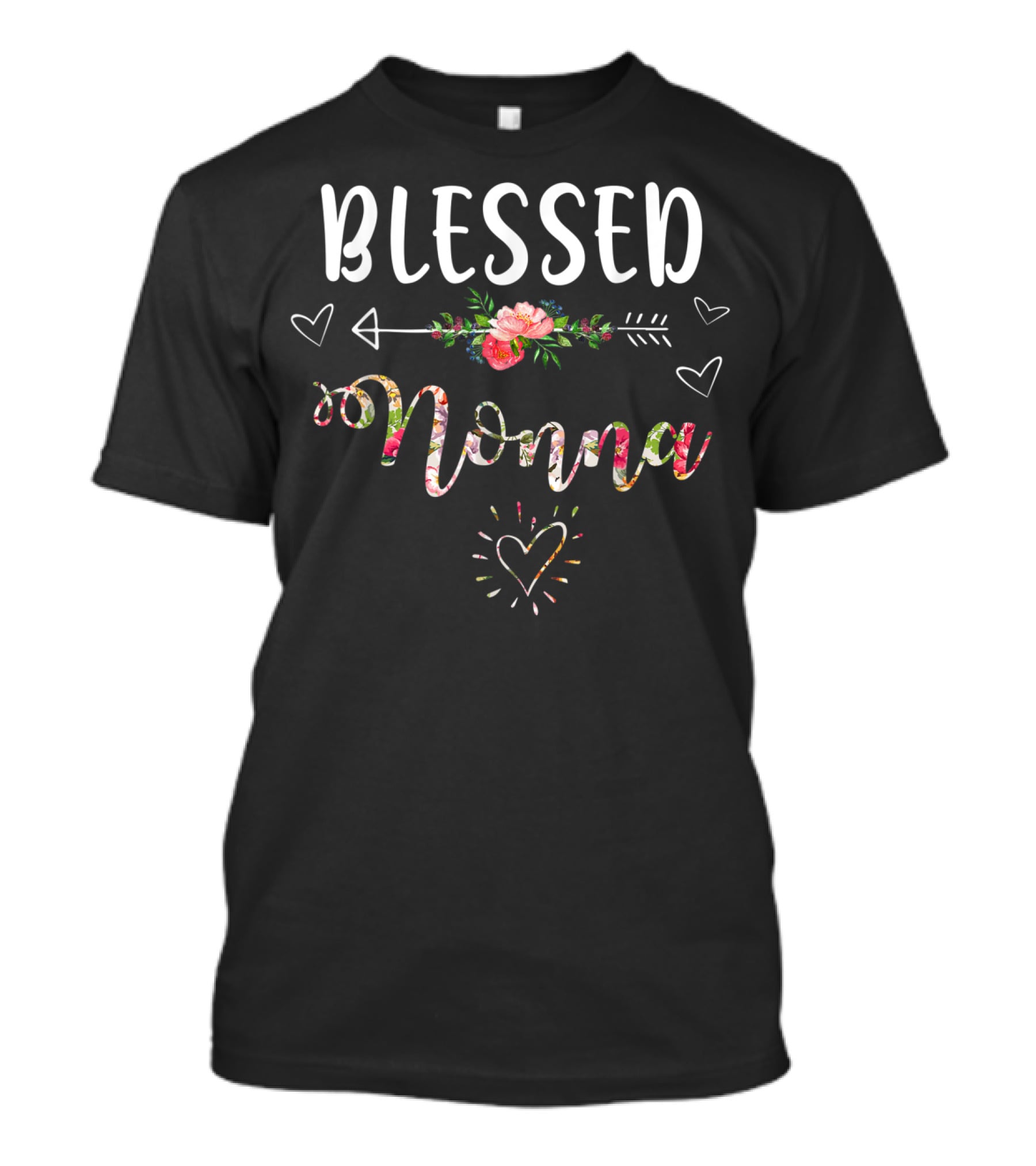 Blessed Nonna Floral Text With Heart And Arrow T-Shirt