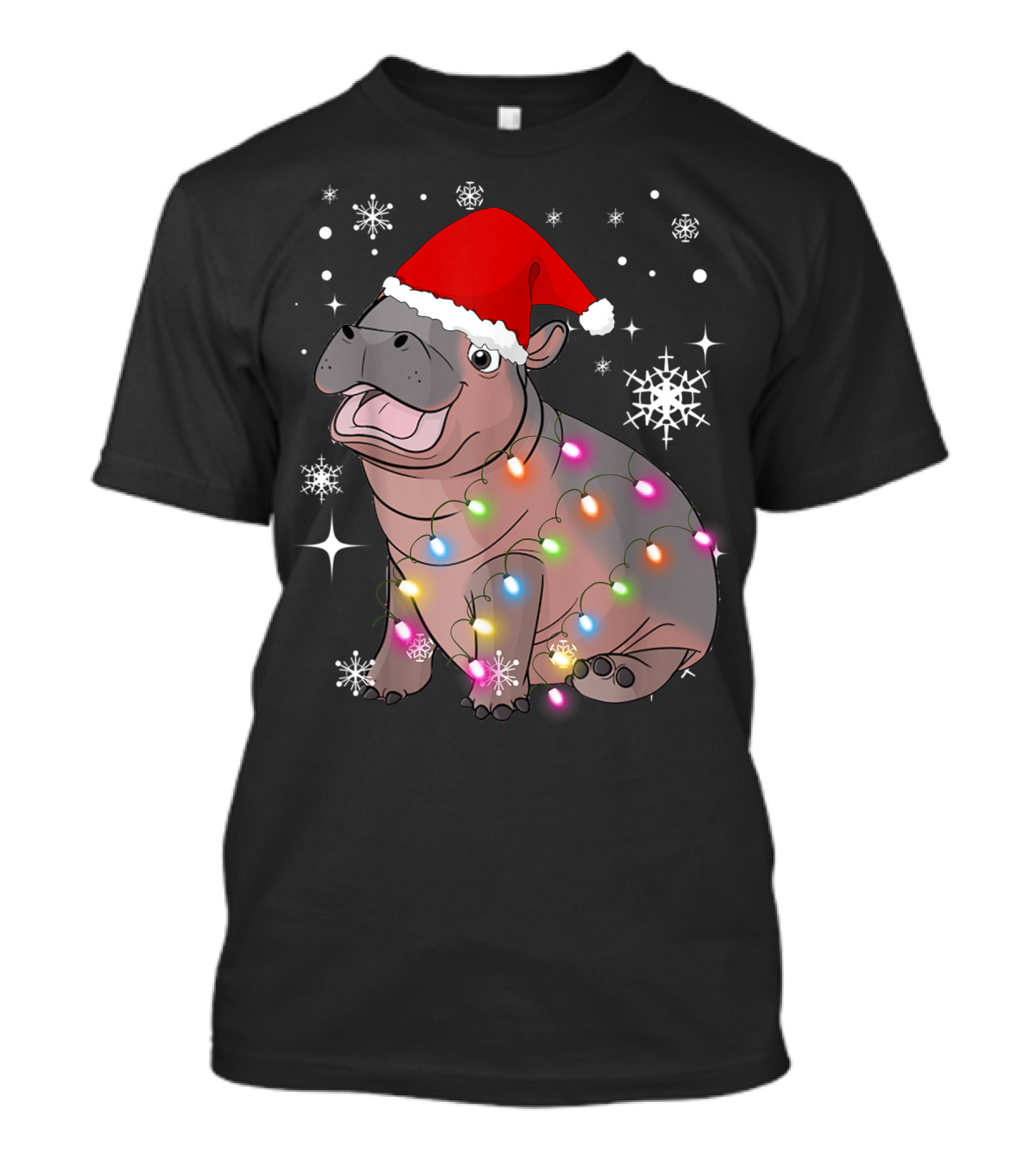 Christmas Lights Baby Hippo Fiona Santa Hat T-Shirt