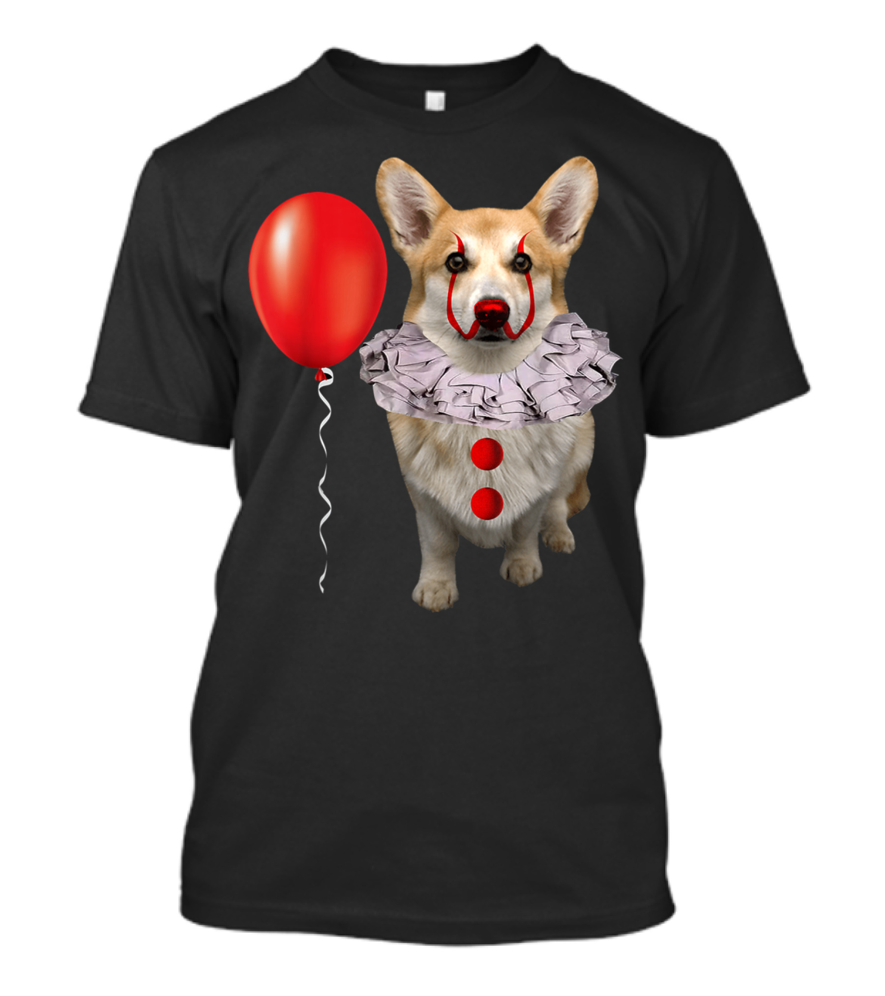 Corgi Clown Costume With Red Balloon Scary Funny Corgi T-Shirt