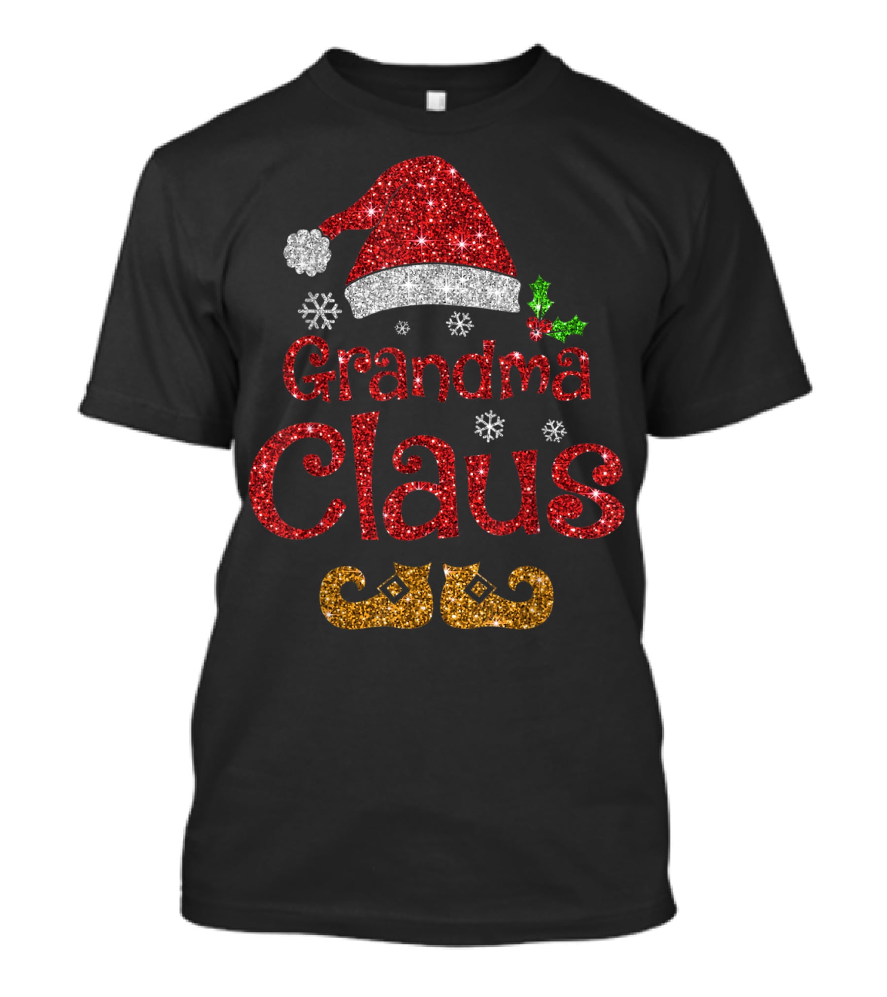Grandma Claus Sparkly Santa Hat And Shoes Holiday Cheer T-Shirt