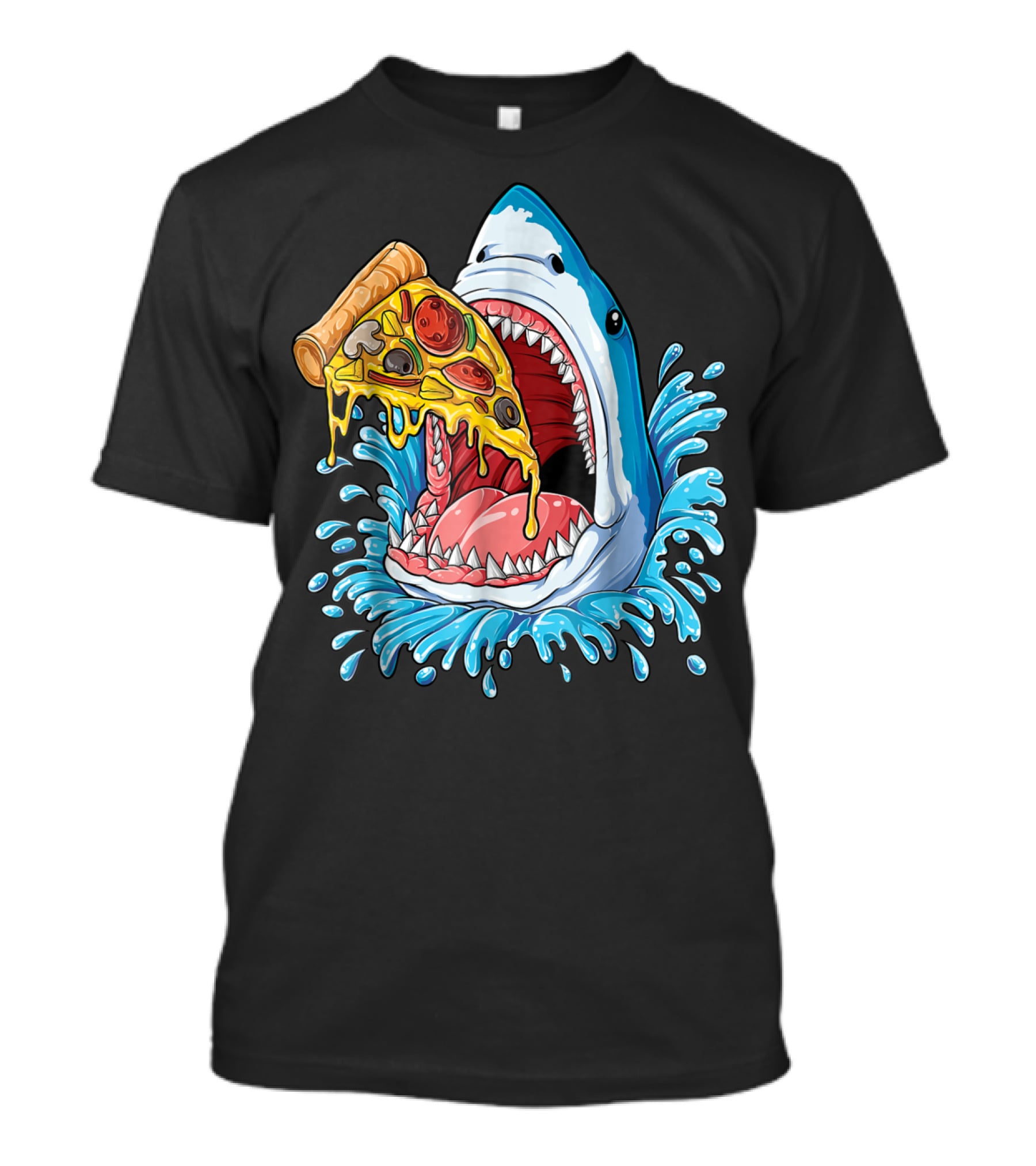 Shark Eating Pizza Splash Kids Boys Food Lovers T-Shirt