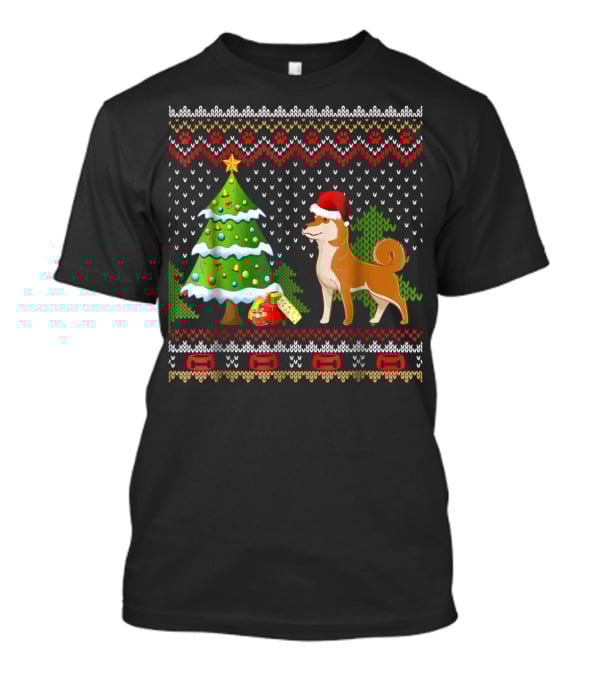 Shiba Inu Santa Christmas Tree Presents UglyDog T-Shirt
