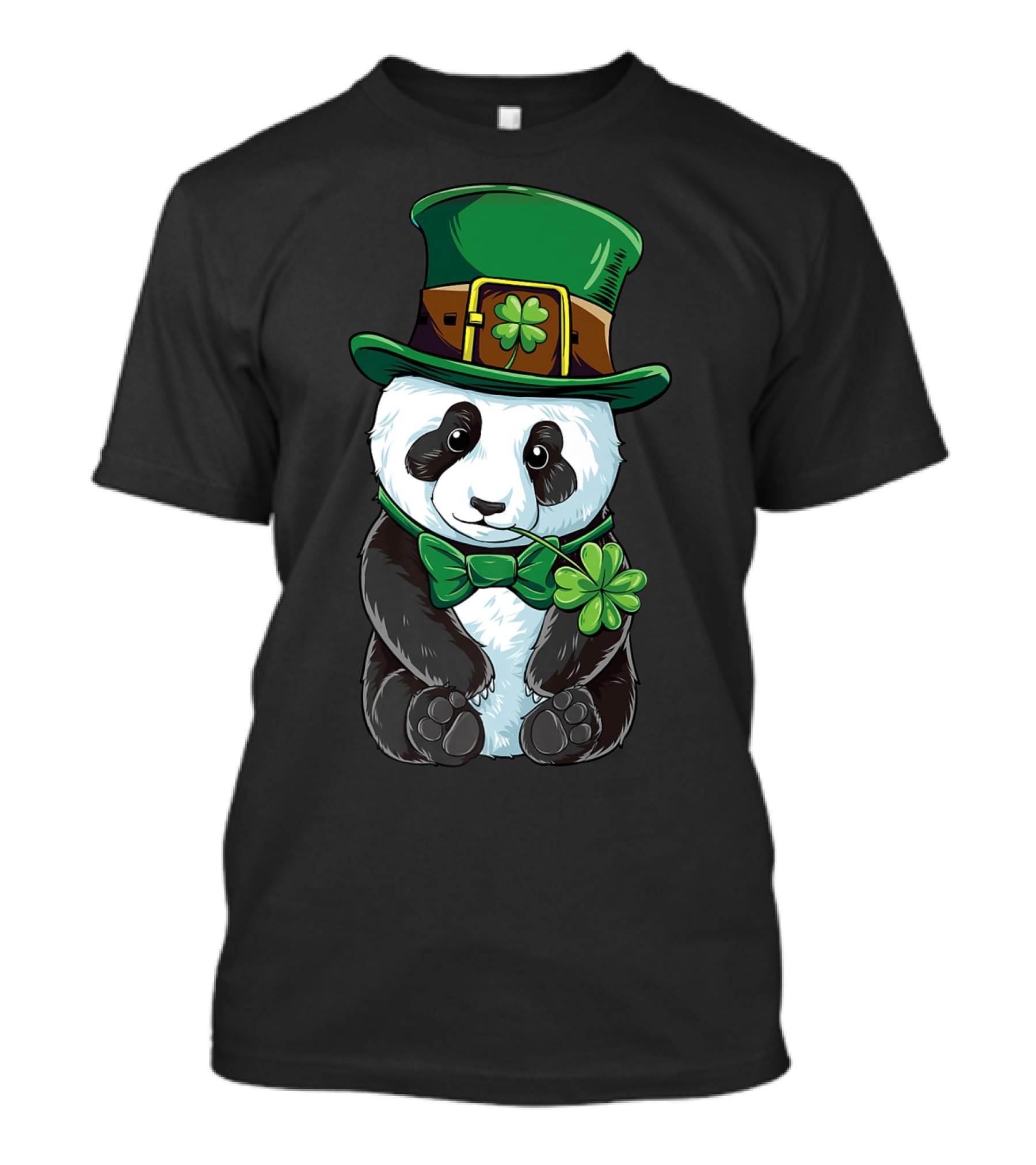 St Patricks Day Leprechaun Panda With Clover Cute Irish T-Shirt