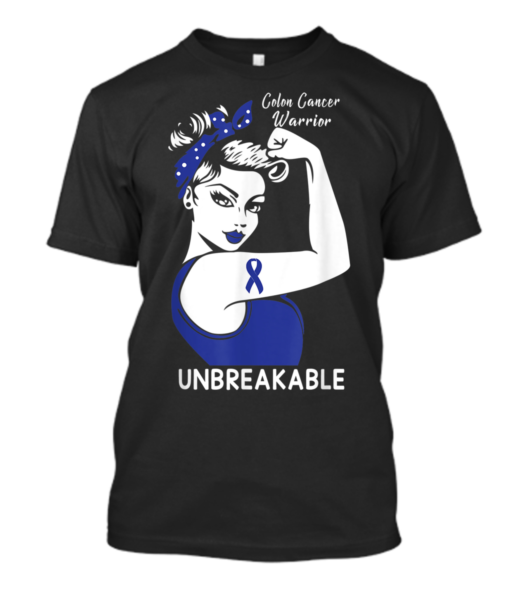Colon Cancer Warrior Unbreakable Strength Ribbon Rosie The Riveter Inspired T-Shirt