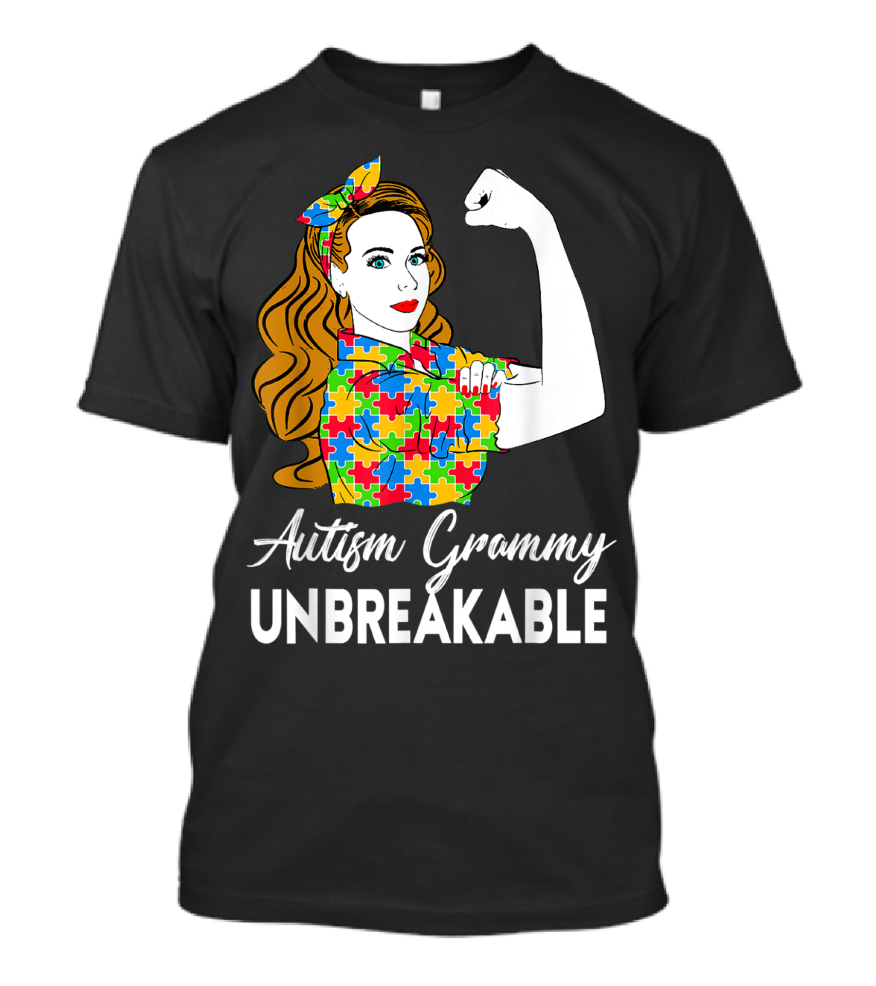 Autism Grammy Unbreakable Rosie Riveter Puzzle Piece Awareness T-Shirt