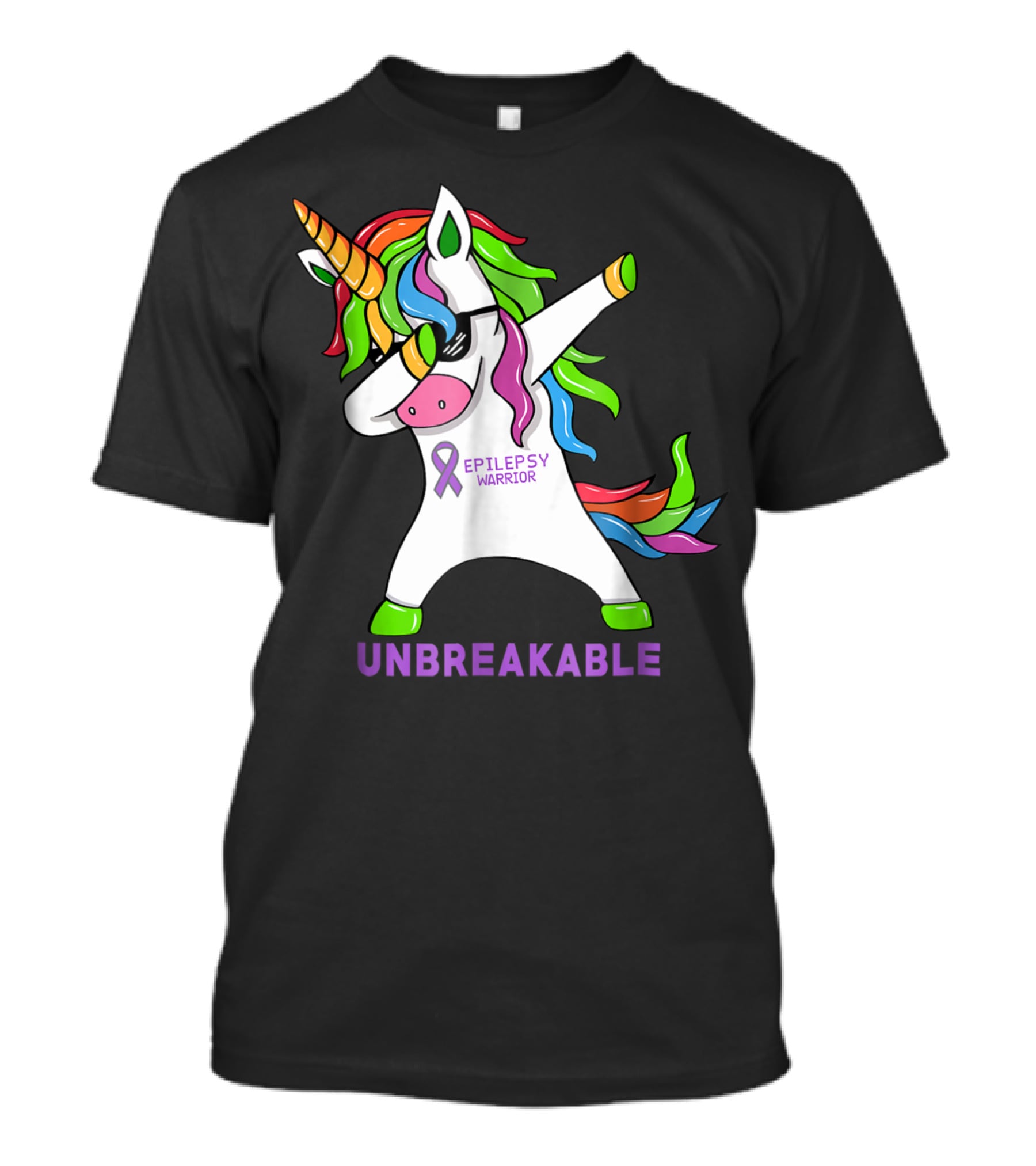 Epilepsy Warrior Unbreakable Dab Unicorn Rainbow Mane T-Shirt