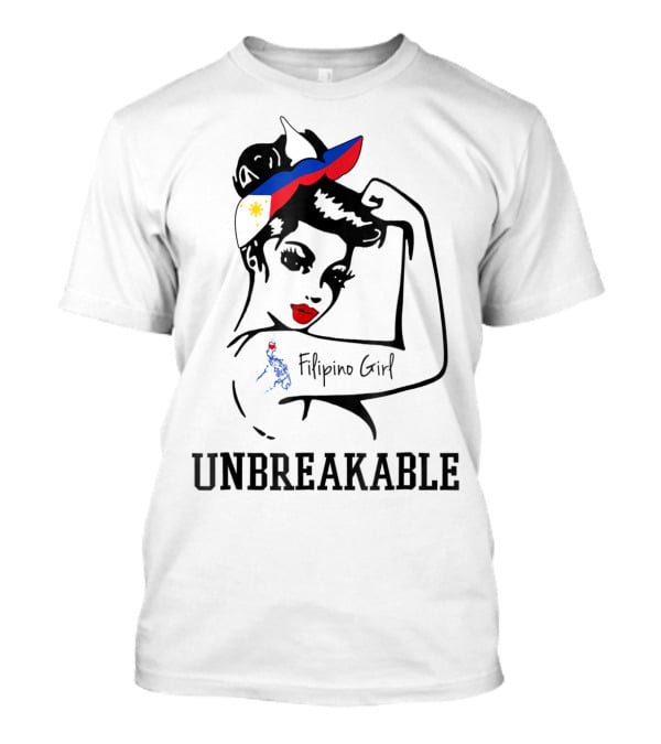 Filipino Girl Unbreakable Rosie The Riveter Style With Philippine Flag Elements T-Shirt