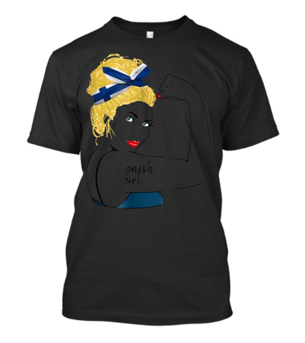 Finnish Girl Unbreakable Rosie The Riveter Style With Flag Headscarf T-Shirt