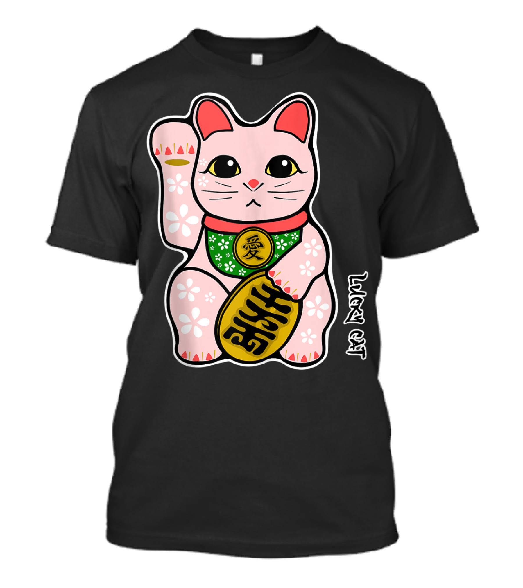 Lucky Cat Manekineko Japanese Love Prosperity Symbol Icon Floral T-Shirt