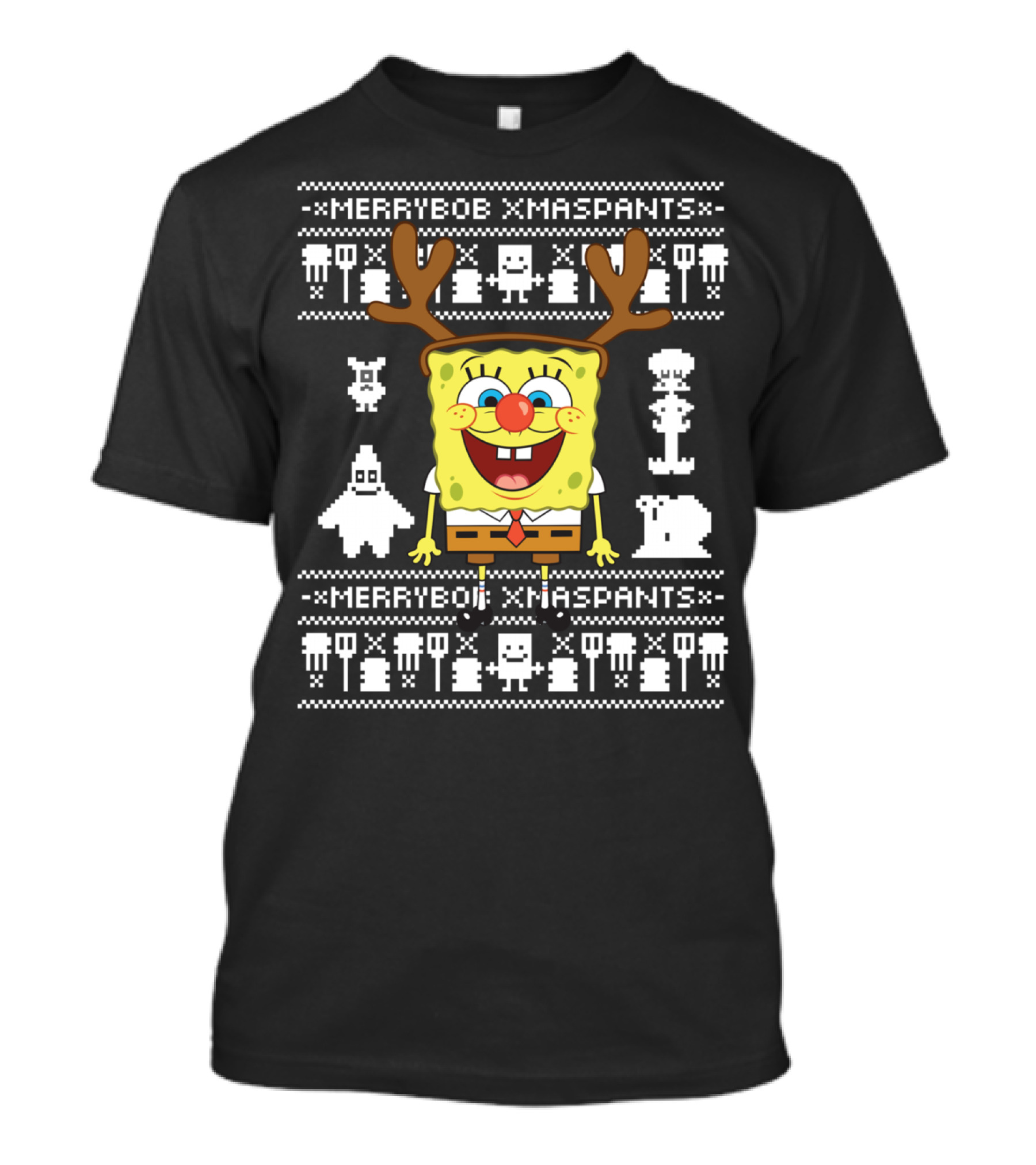 Merrybob Xmaspants Ugly Xmas SpongeBob Reindeer Pixel T-Shirt