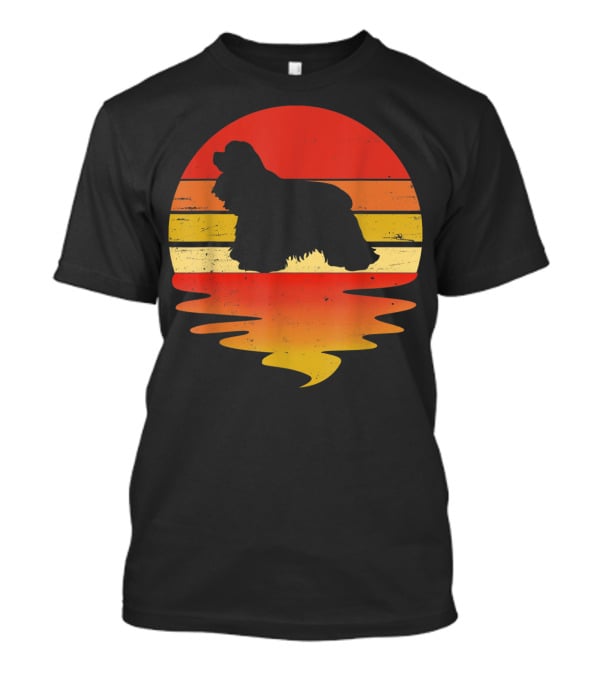 Retro Sunset Cocker Spaniel Silhouette Vintage 70s Style Dog Scene T-Shirt
